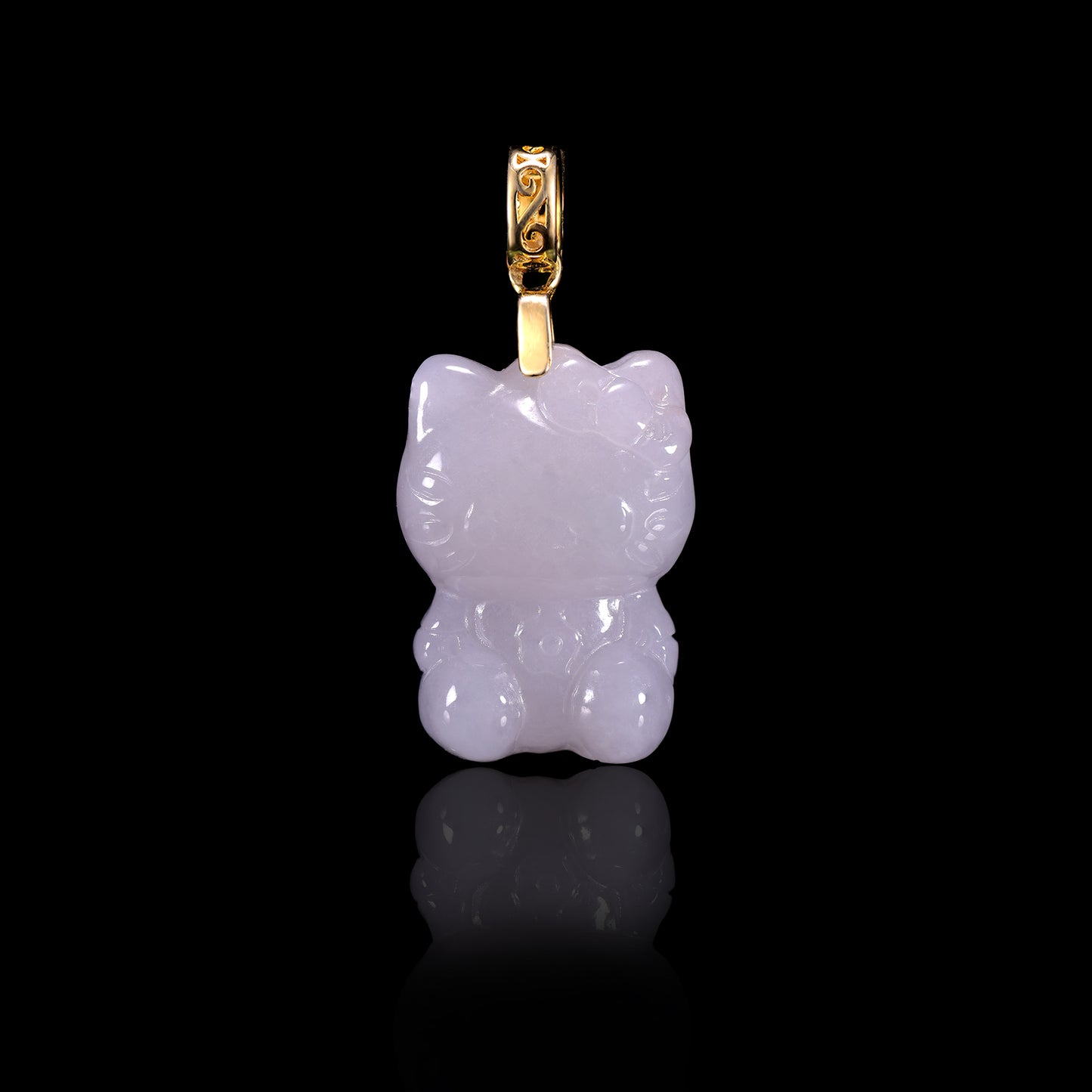Natural Jadeite Cute Cat Pendant | Multi-Color | S925 Gold Filigree Bail - Grade A Natural Jade Jewelry