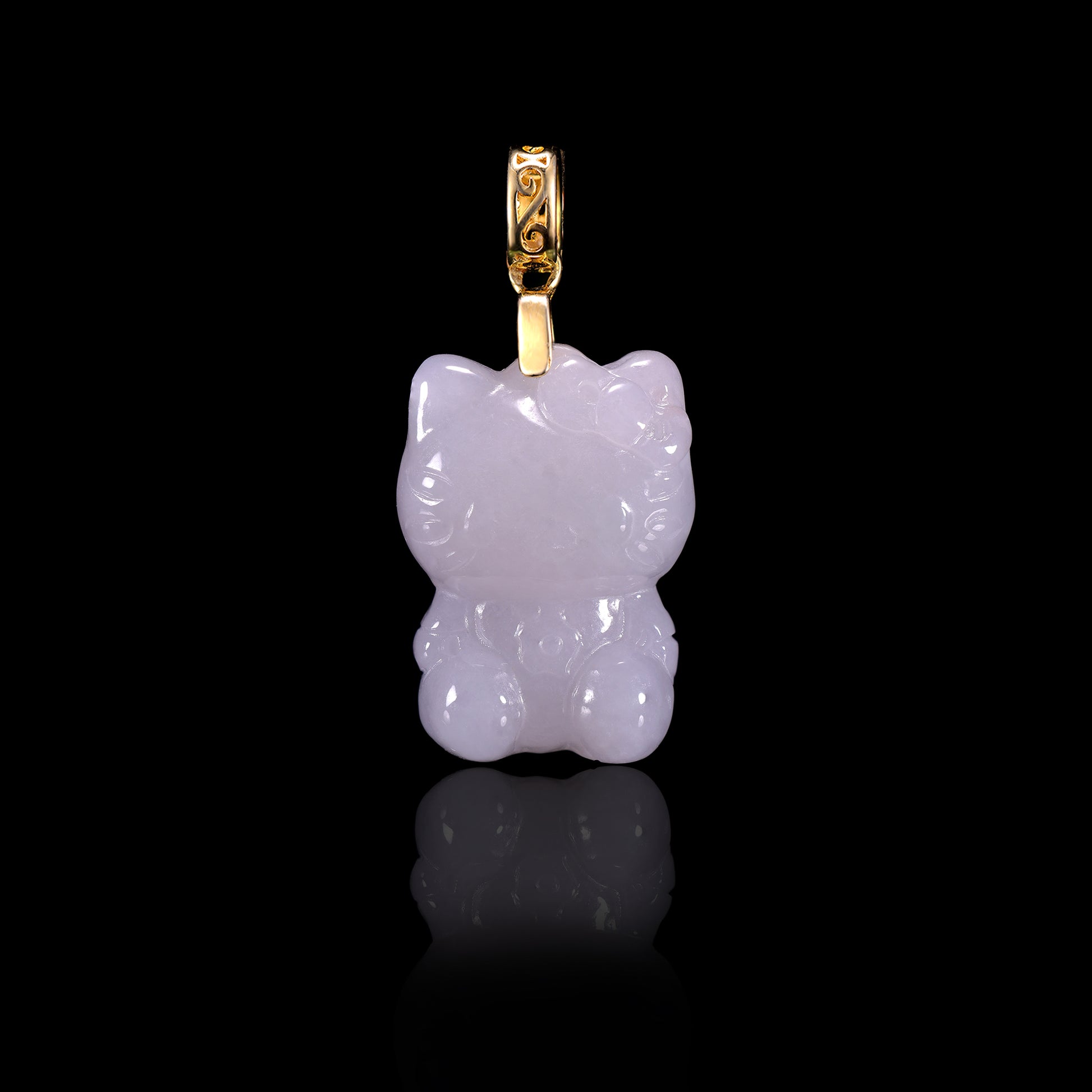 Natural Jadeite Cute Cat Pendant | Multi-Color | S925 Gold Filigree Bail - Grade A Natural Jade Jewelry