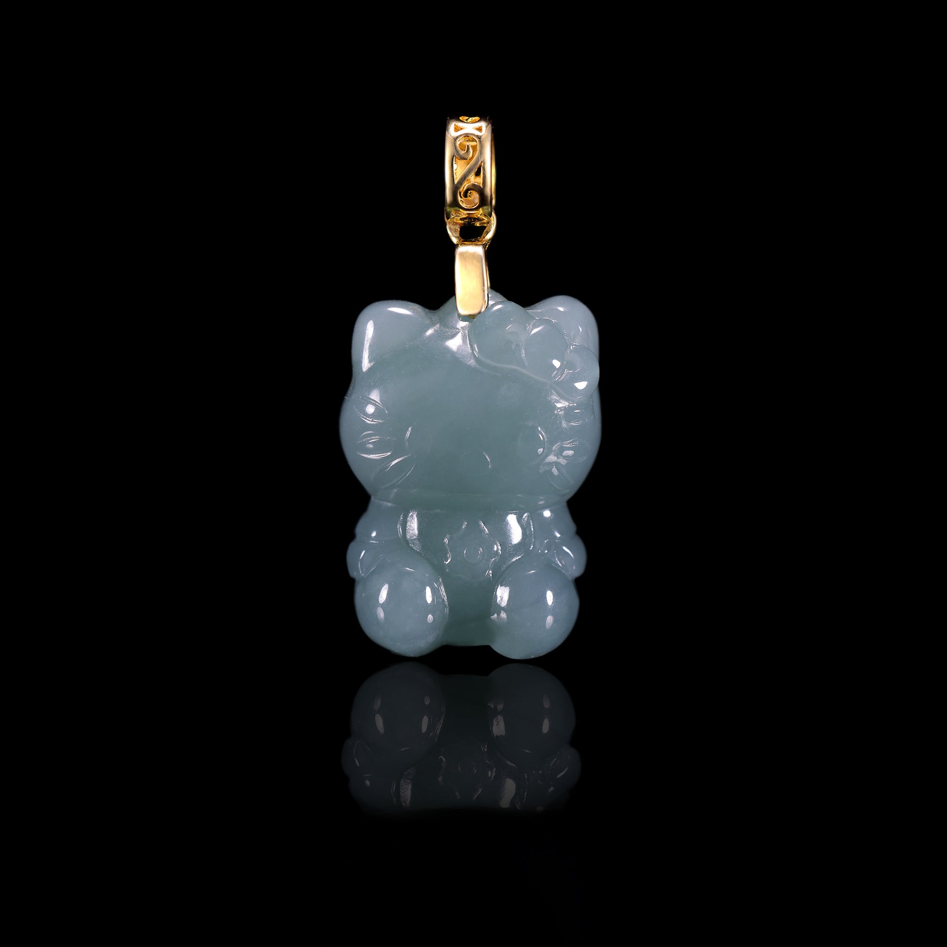 Natural Jadeite Cute Cat Pendant | Multi-Color | S925 Gold Filigree Bail - Grade A Natural Jade Jewelry