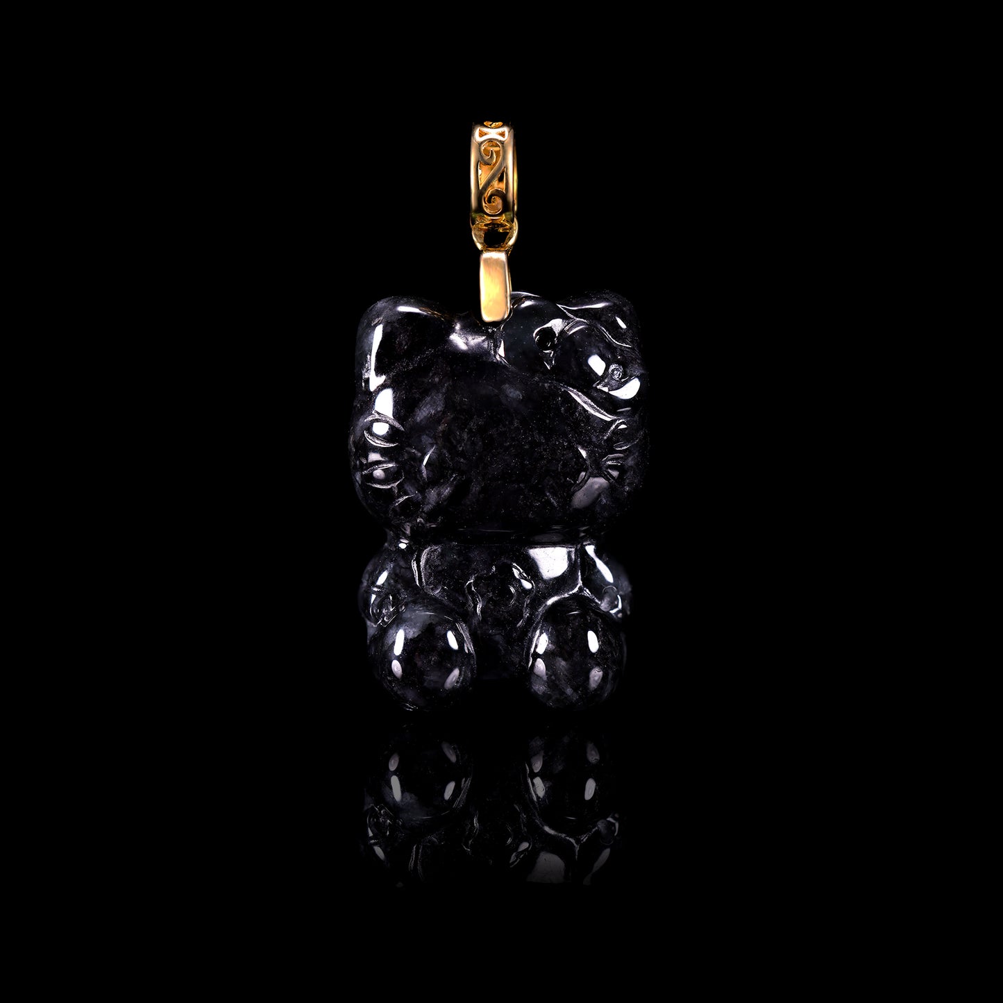 Natural Jadeite Cute Cat Pendant | Multi-Color | S925 Gold Filigree Bail - Grade A Natural Jade Jewelry