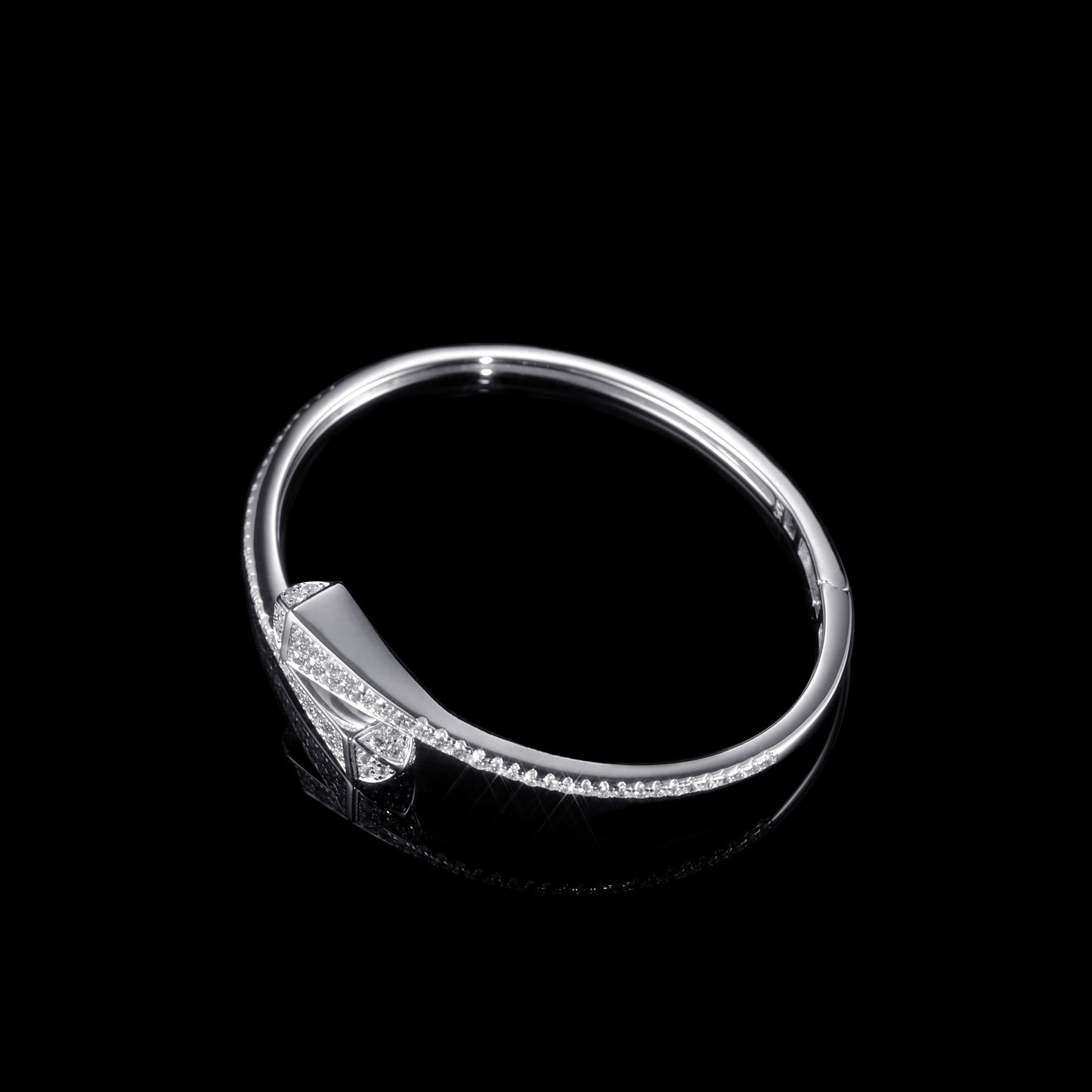 Diamond Pavé Single Nail Bangle Bracelet - Grade A Natural Jade Jewelry
