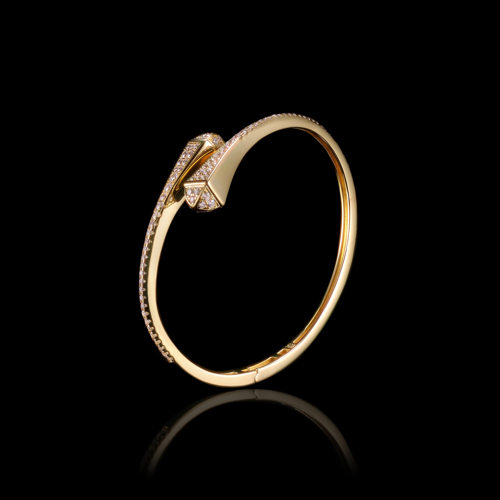 18K Gold Diamond Pavé Double Nail Bangle Bracelet - Certified Grade A jade bangle from Jadelume