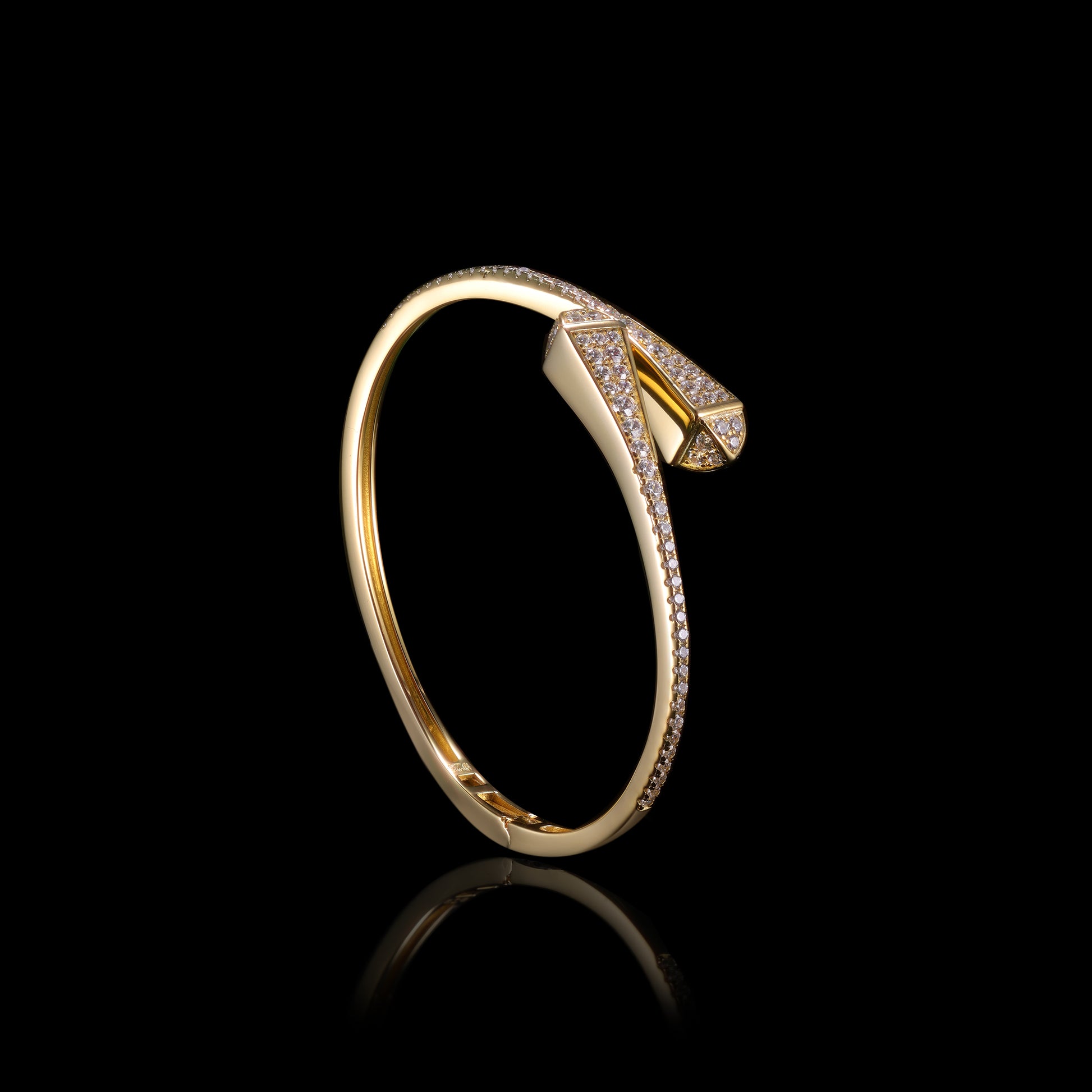 18K Gold Diamond Pavé Double Nail Bangle Bracelet - Grade A Natural Jade Jewelry