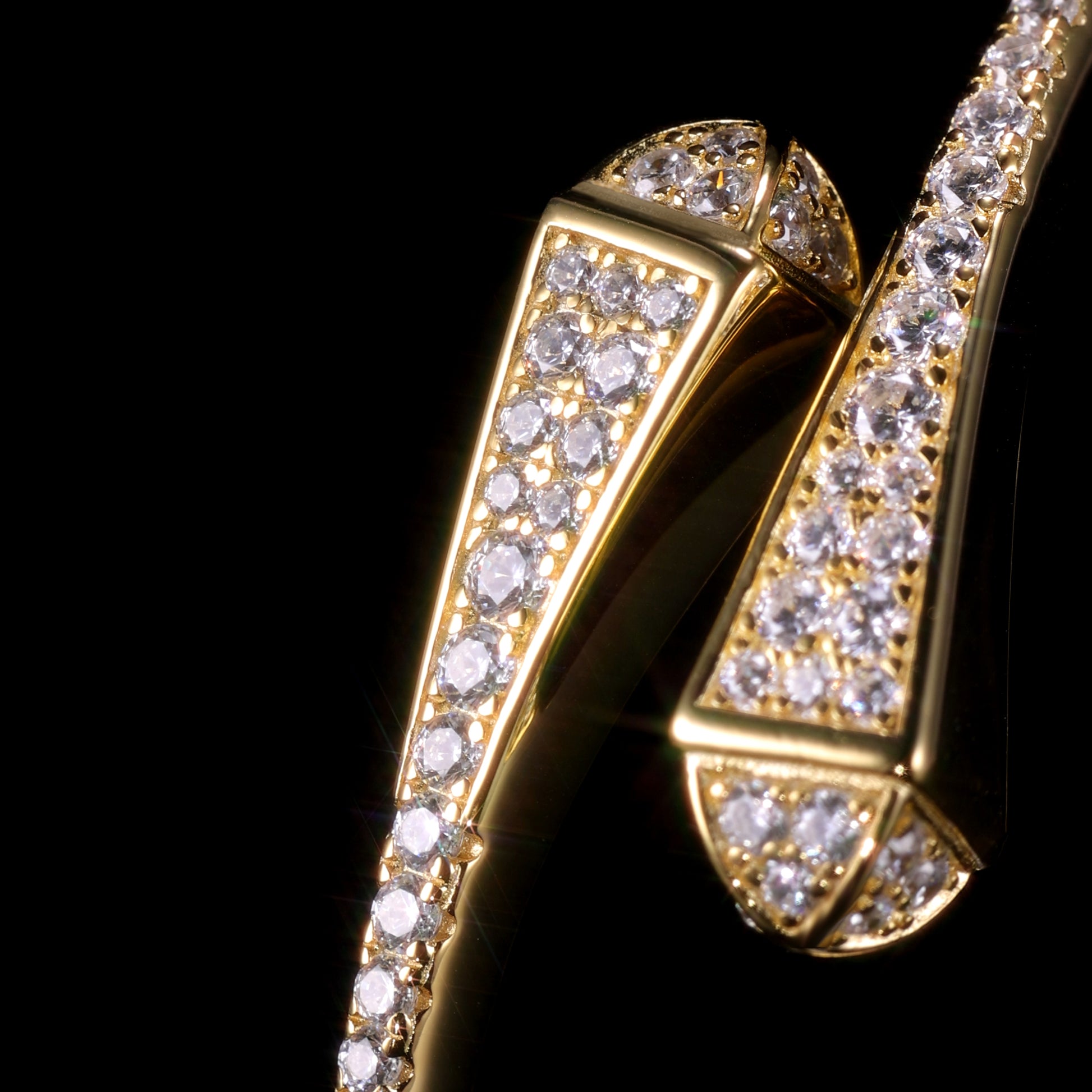 18K Gold Diamond Pavé Double Nail Bangle Bracelet - Grade A Natural Jade Jewelry