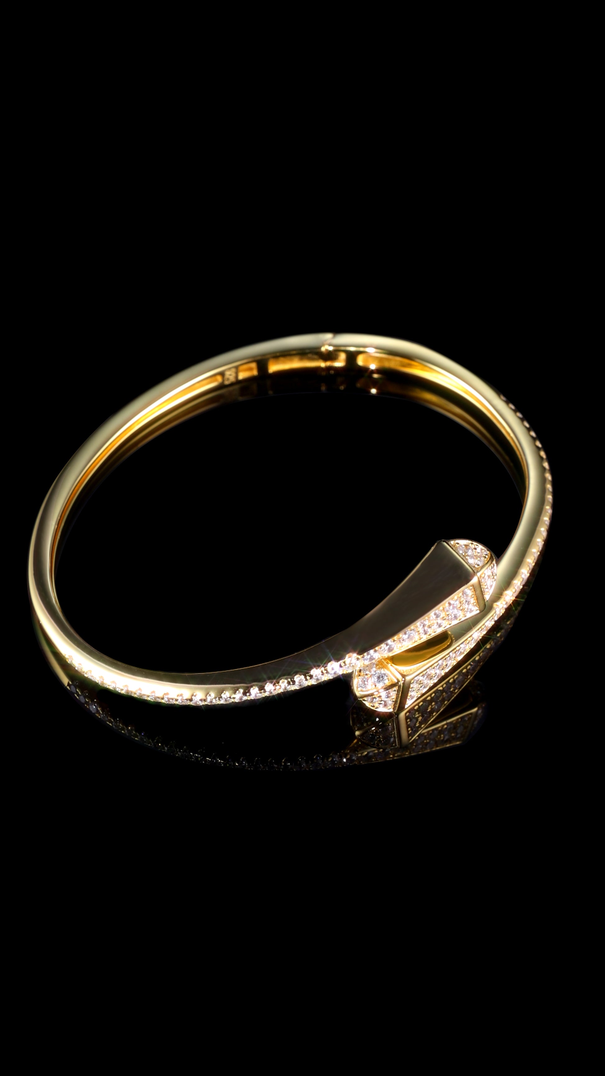 18K Gold Diamond Pavé Double Nail Bangle Bracelet - Grade A Natural Jade Jewelry