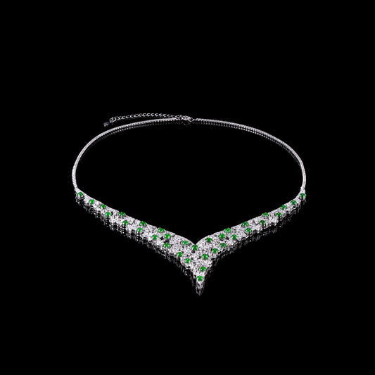 Natural Jade Cabochon & Diamond Floral V-Necklace - Certified Grade A jade necklace from Jadelume