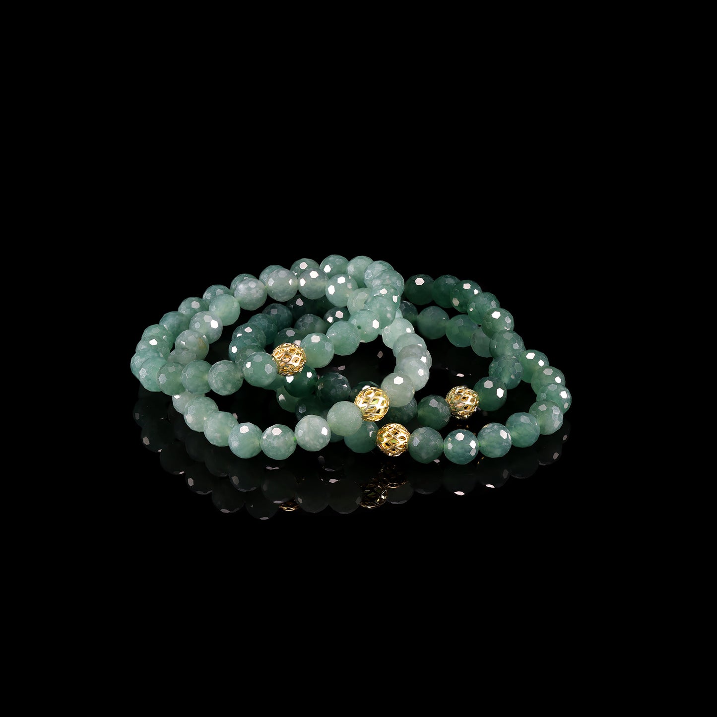 Natural Jade Faceted Bead Bracelet with Gold Filigree Accent - Certified Grade A jade bracelet from Jadelume
