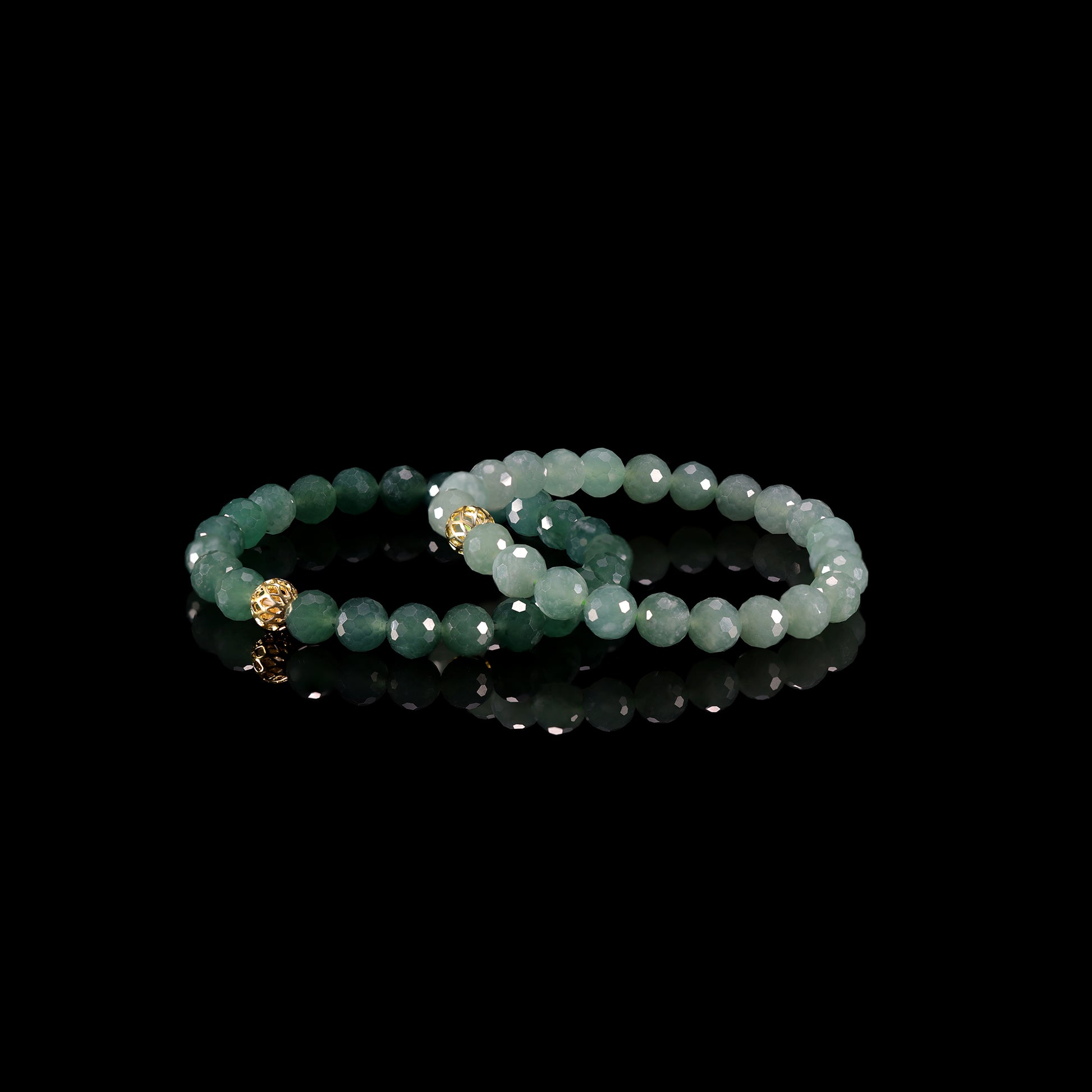 Natural Jade Faceted Bead Bracelet with Gold Filigree Accent - Grade A Natural Jade Jewelry