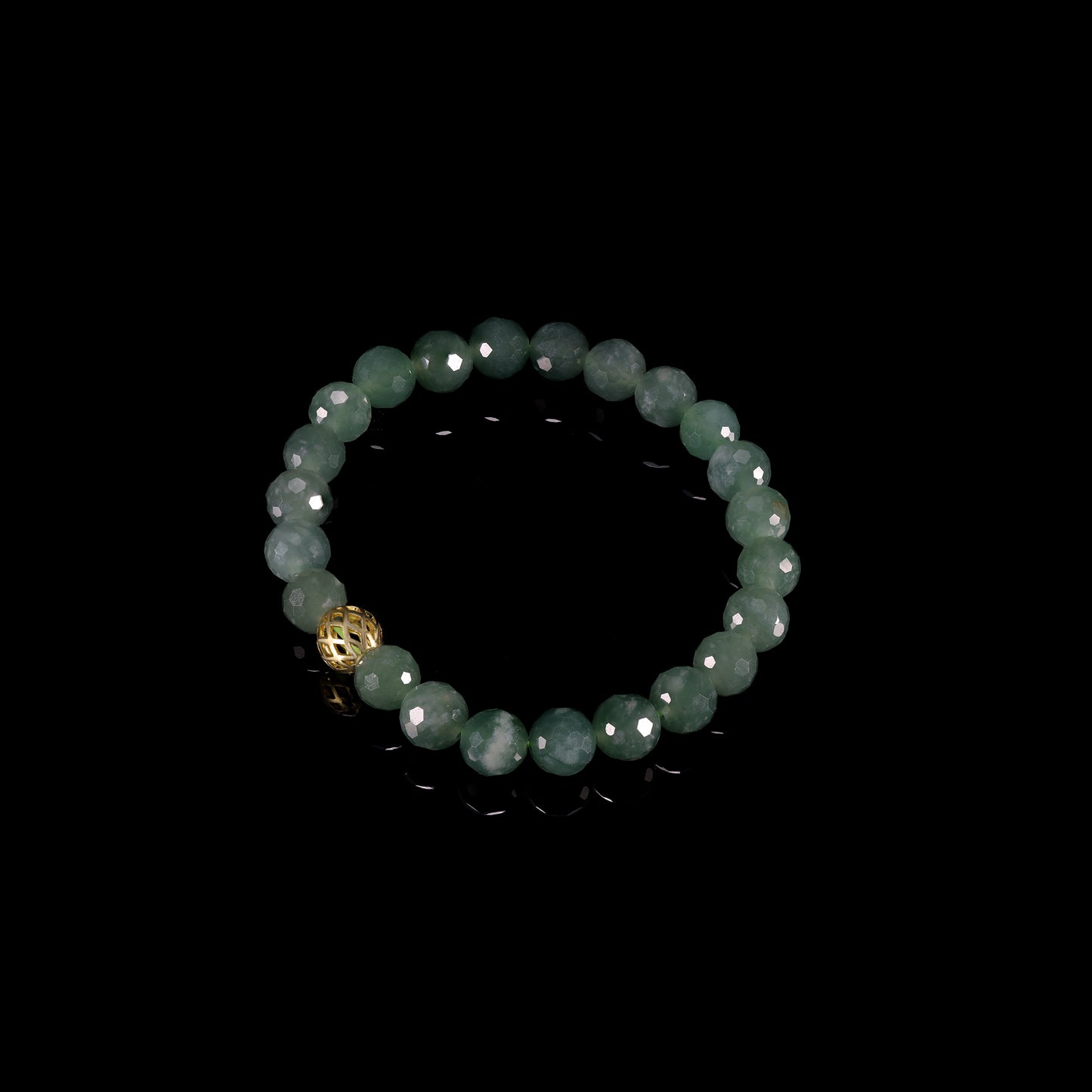 Natural Jade Faceted Bead Bracelet with Gold Filigree Accent - Grade A Natural Jade Jewelry