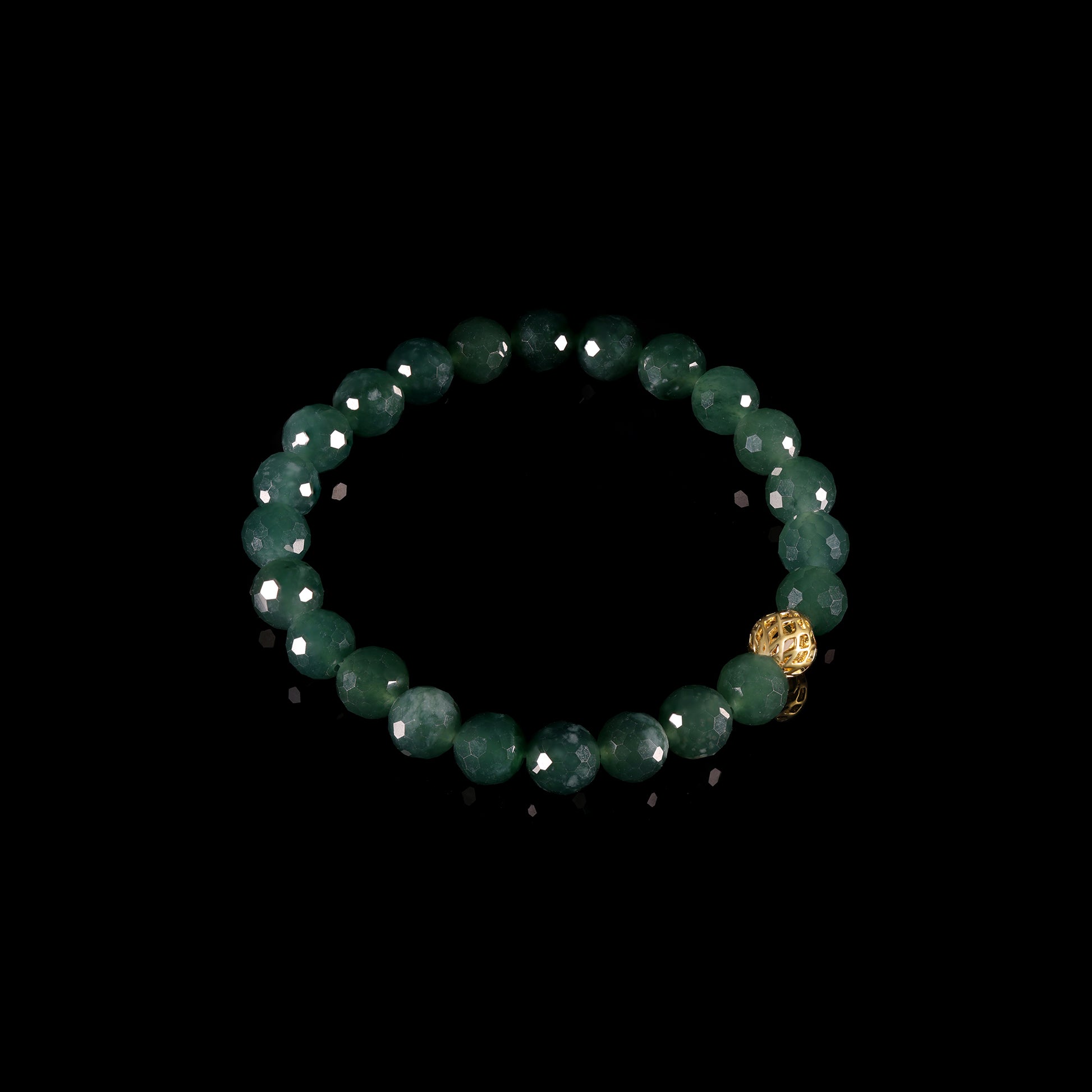 Natural Jade Faceted Bead Bracelet with Gold Filigree Accent - Grade A Natural Jade Jewelry