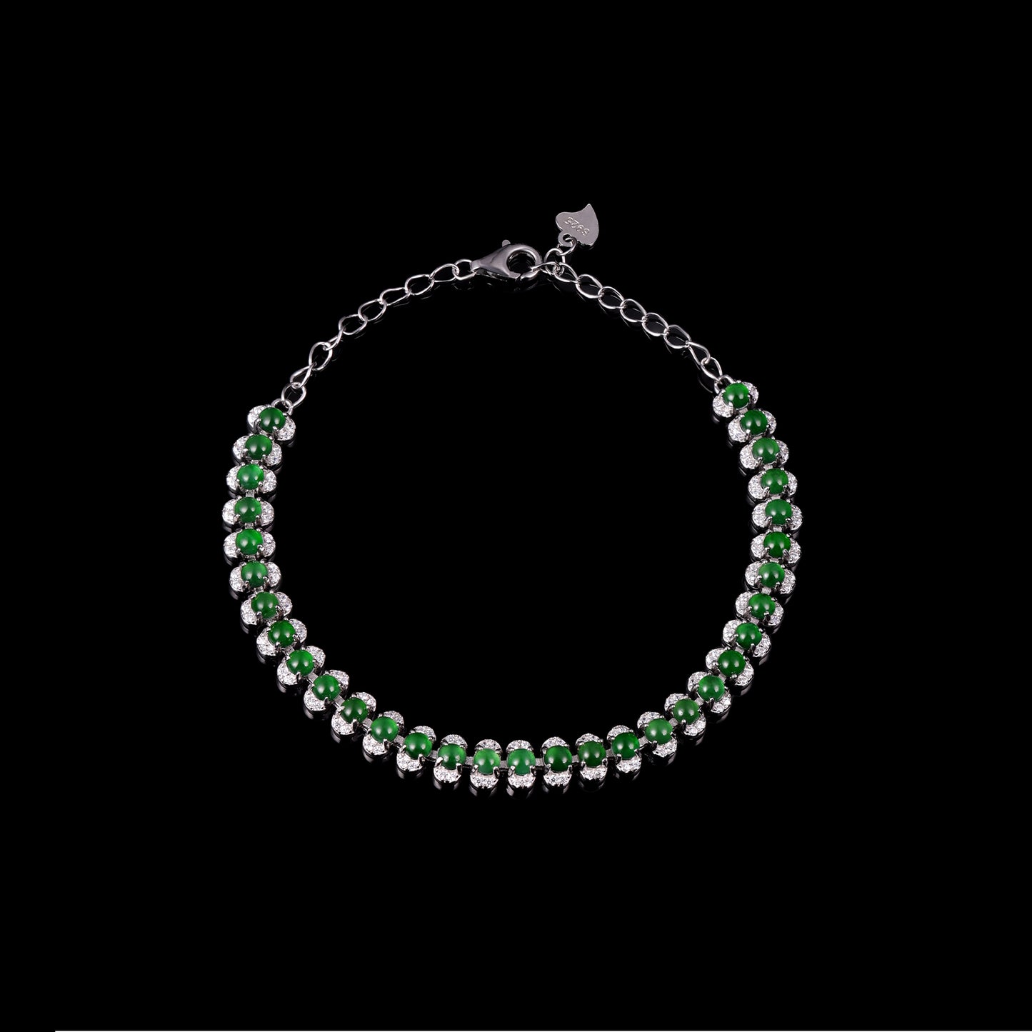 Natural Jade Cabochon & Diamond Tennis Bracelet - Certified Grade A jade bracelet from Jadelume