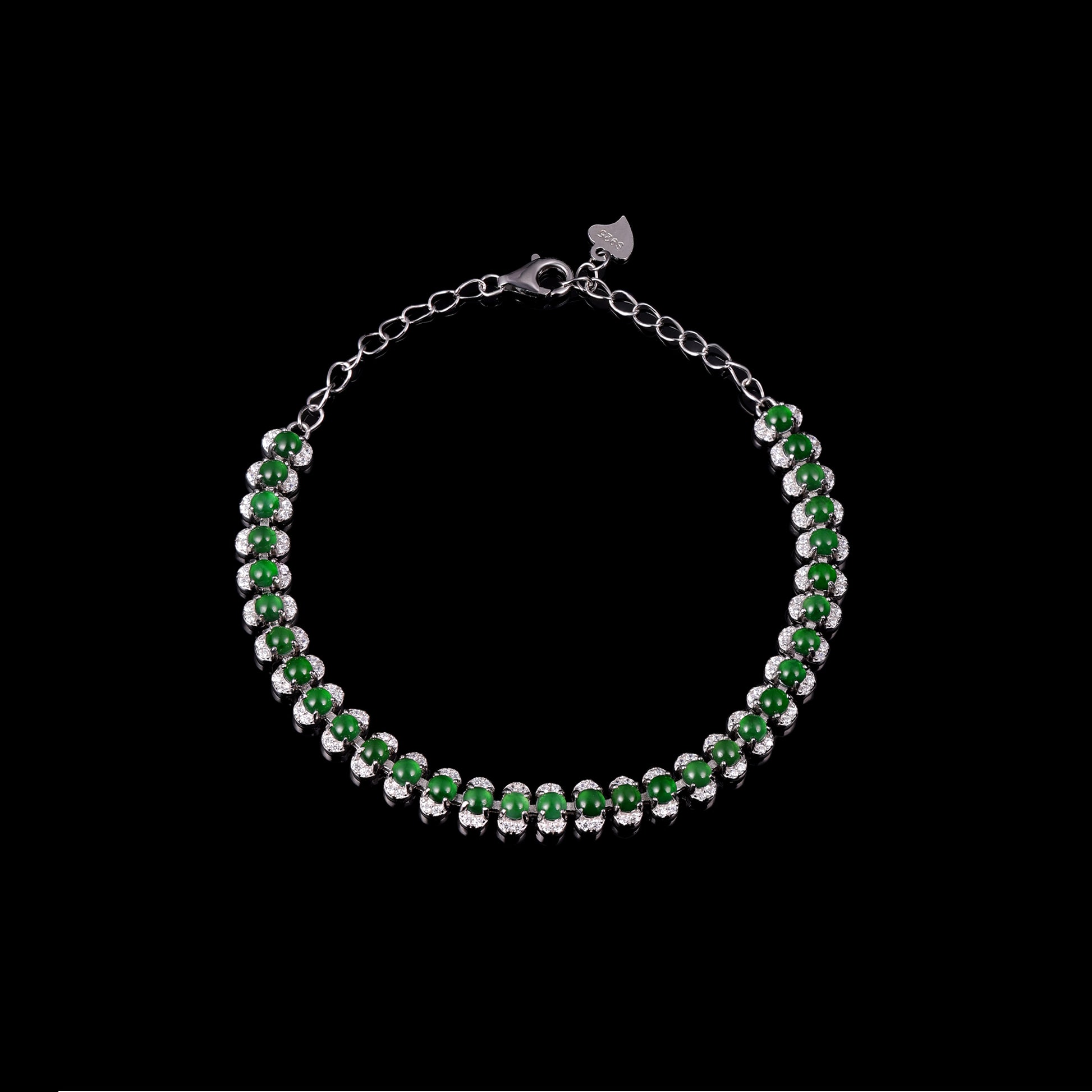 Natural Jade Cabochon & Diamond Tennis Bracelet - Certified Grade A jade bracelet from Jadelume