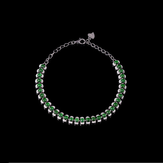 Natural Jade Cabochon & Diamond Tennis Bracelet - Certified Grade A jade bracelet from Jadelume