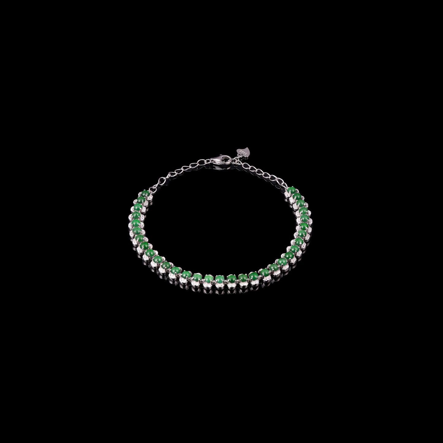 Natural Jade Cabochon & Diamond Tennis Bracelet - Grade A Natural Jade Jewelry
