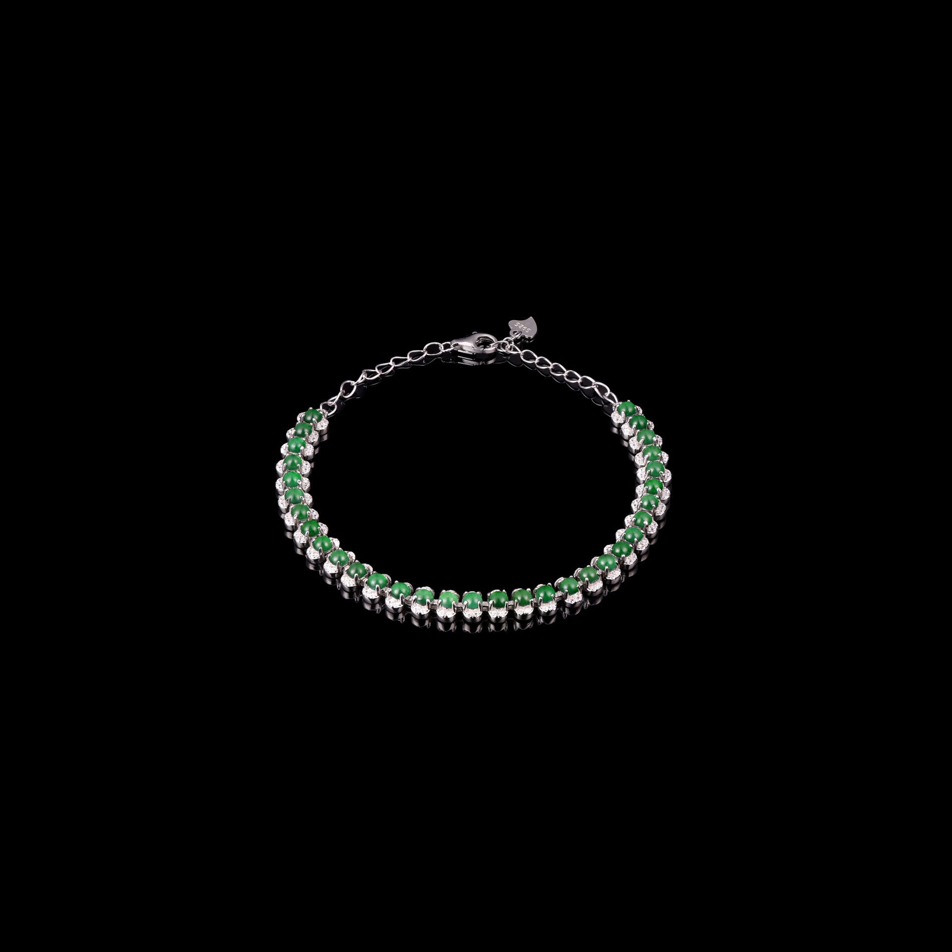 Natural Jade Cabochon & Diamond Tennis Bracelet - Grade A Natural Jade Jewelry
