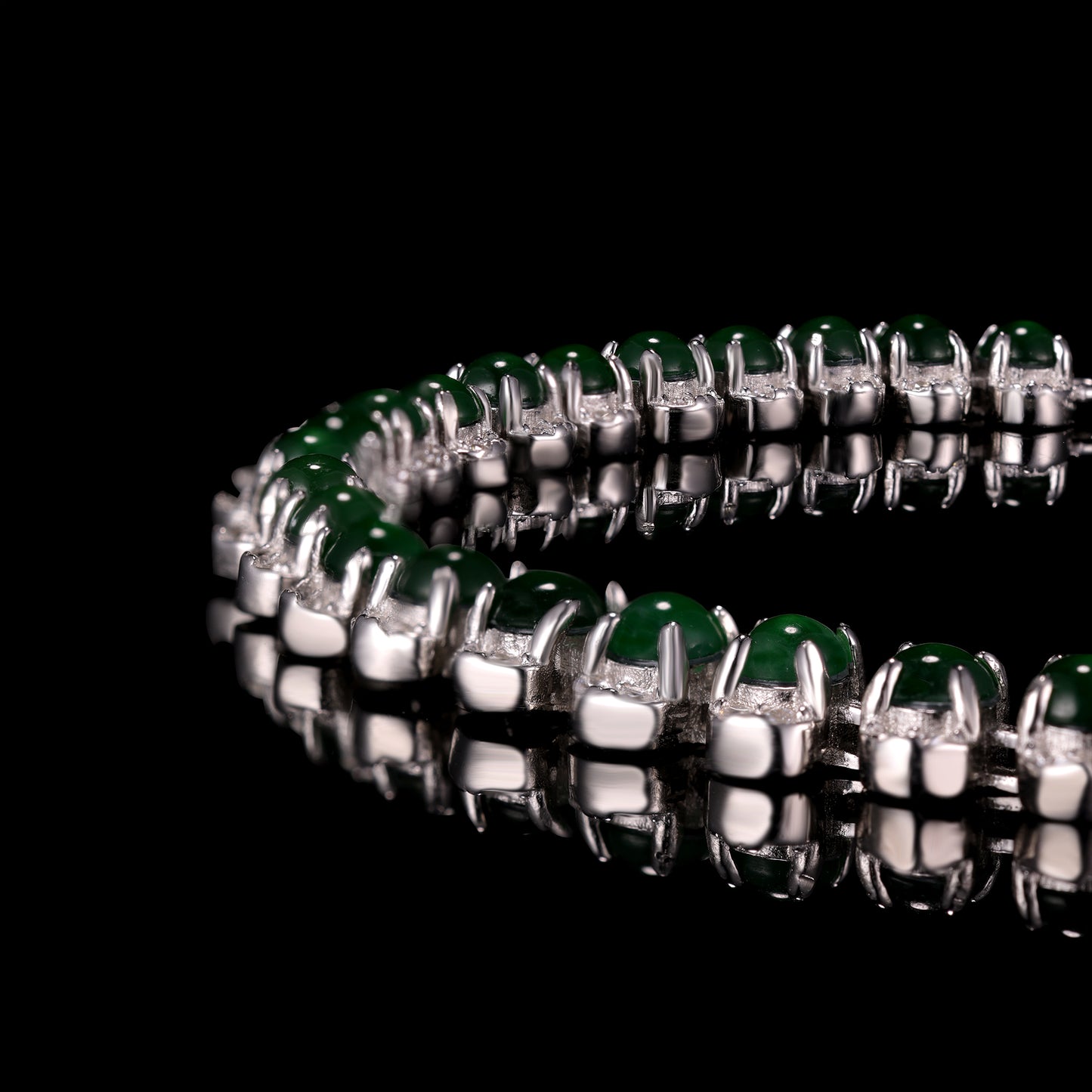 Natural Jade Cabochon & Diamond Tennis Bracelet - Grade A Natural Jade Jewelry