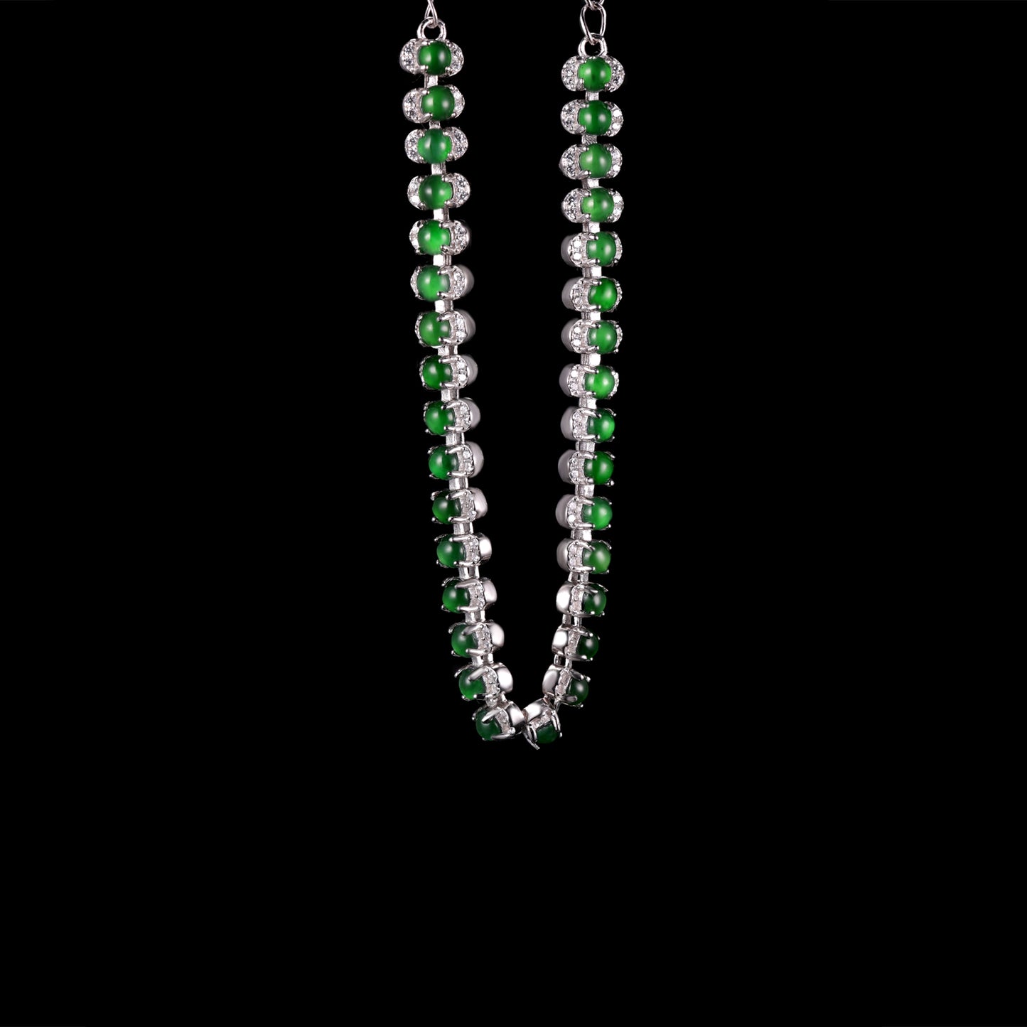 Natural Jade Cabochon & Diamond Tennis Bracelet - Grade A Natural Jade Jewelry