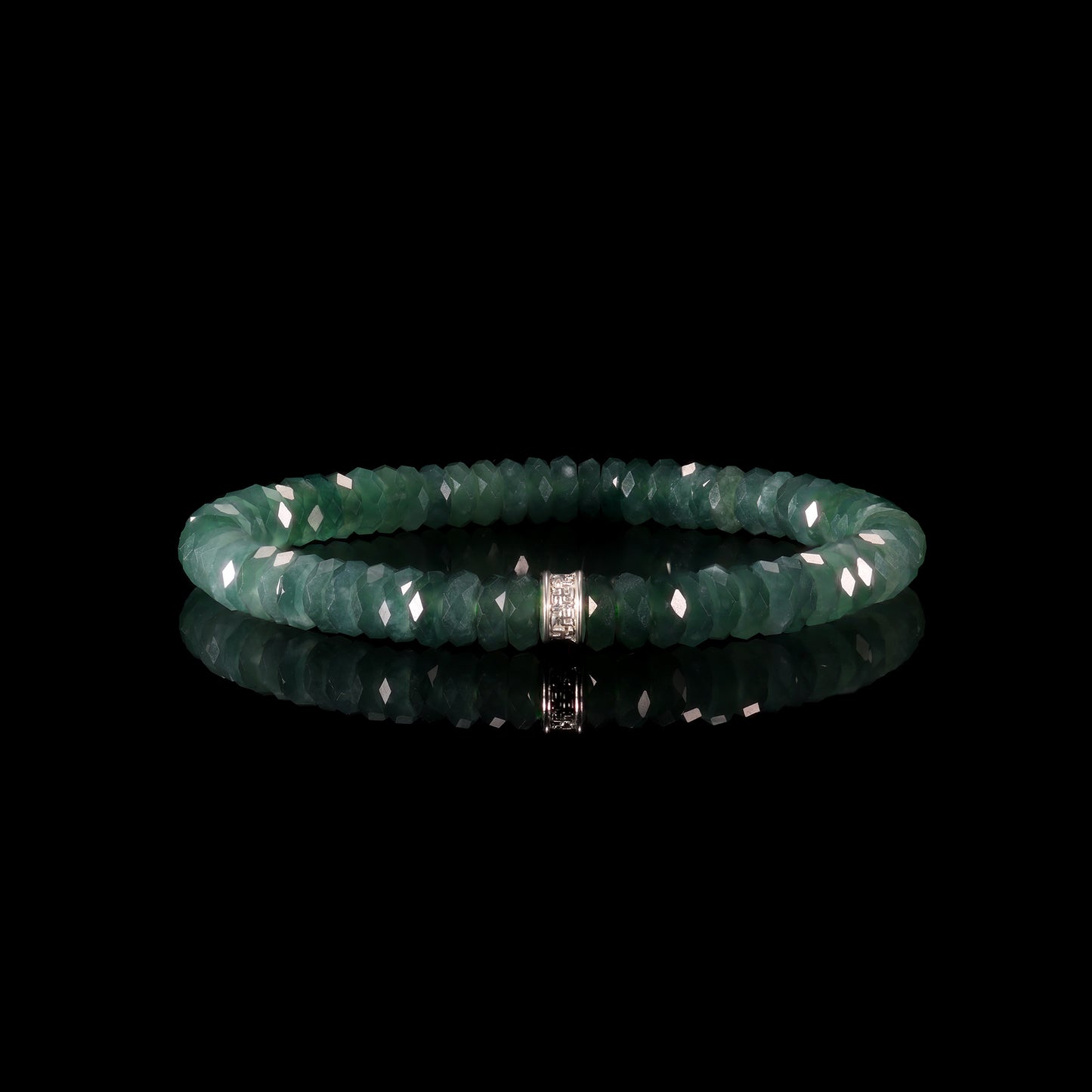 Natural Jade Faceted Rondelle Bracelet with Diamond Pavé Cylinder Clasp - Grade A Natural Jade Jewelry