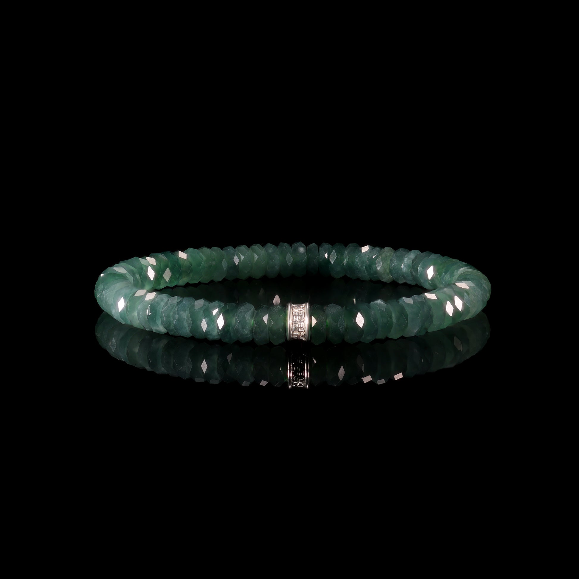 Natural Jade Faceted Rondelle Bracelet with Diamond Pavé Cylinder Clasp - Grade A Natural Jade Jewelry