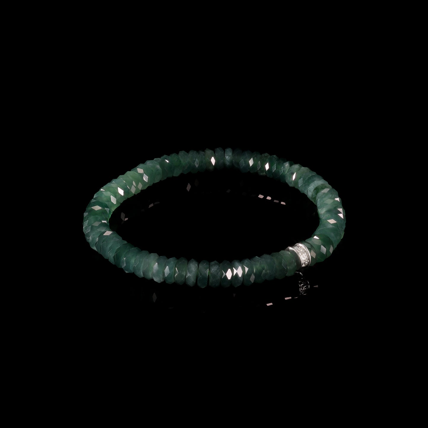 Natural Jade Faceted Rondelle Bracelet with Diamond Pavé Cylinder Clasp - Grade A Natural Jade Jewelry