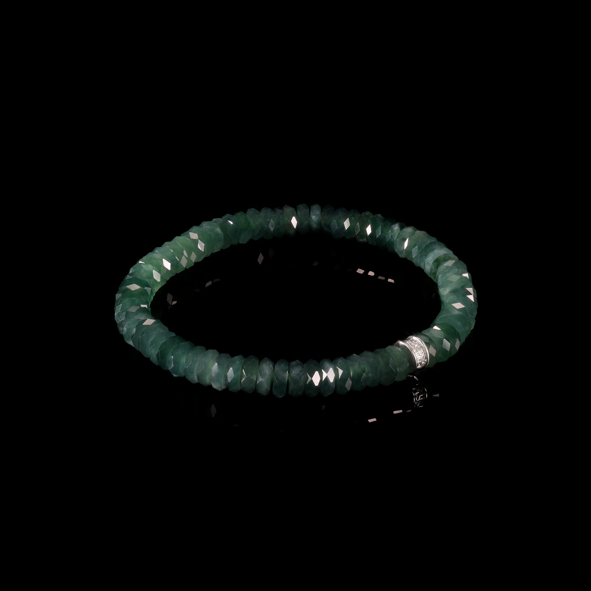 Natural Jade Faceted Rondelle Bracelet with Diamond Pavé Cylinder Clasp - Grade A Natural Jade Jewelry