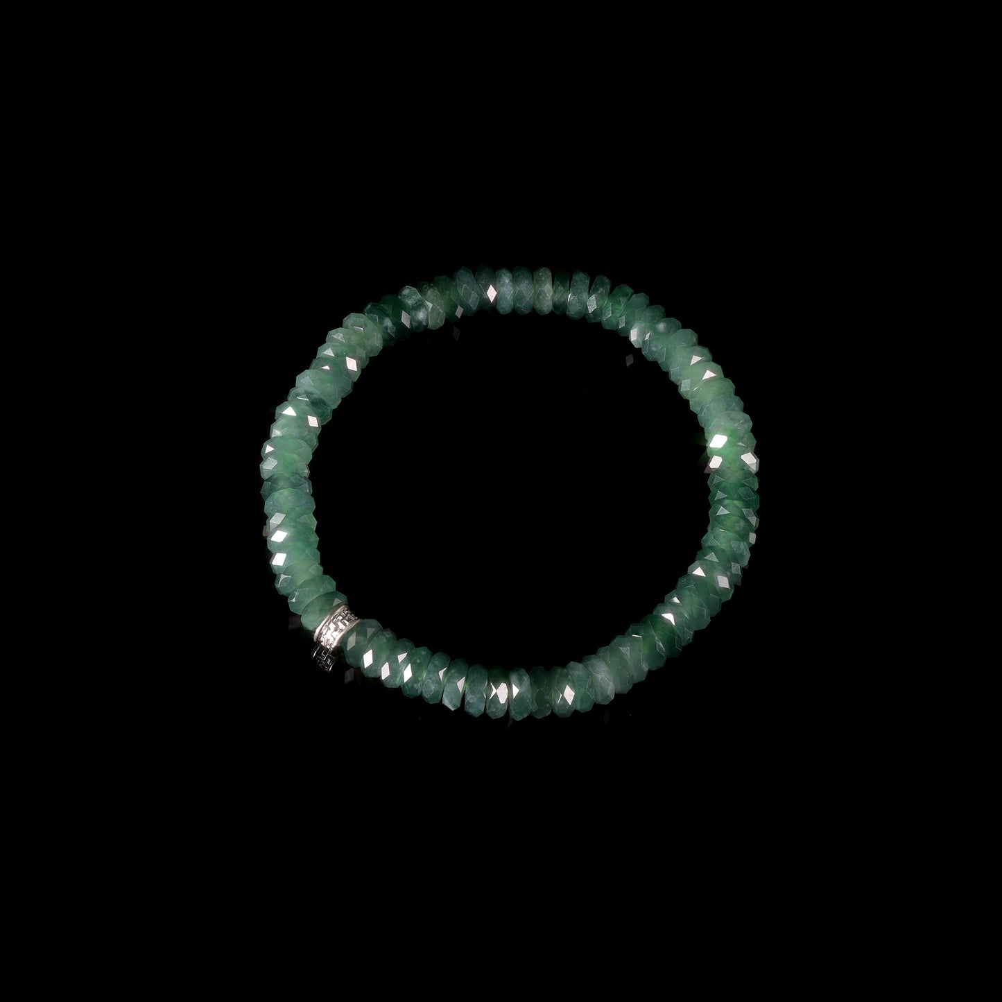 Natural Jade Faceted Rondelle Bracelet with Diamond Pavé Cylinder Clasp - Grade A Natural Jade Jewelry