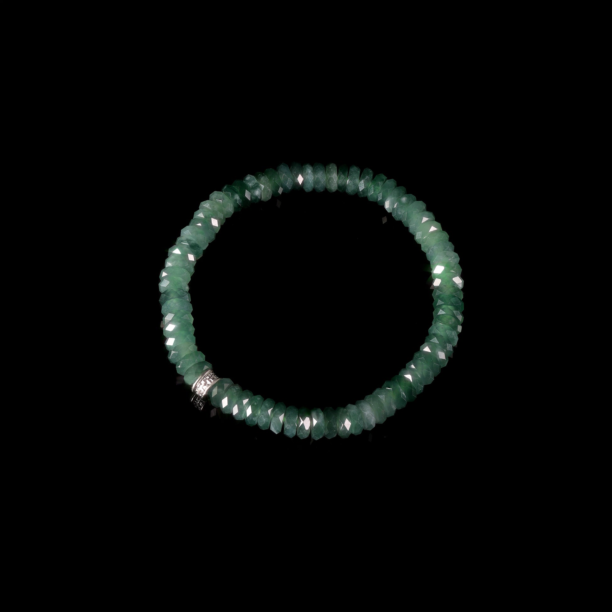 Natural Jade Faceted Rondelle Bracelet with Diamond Pavé Cylinder Clasp - Grade A Natural Jade Jewelry