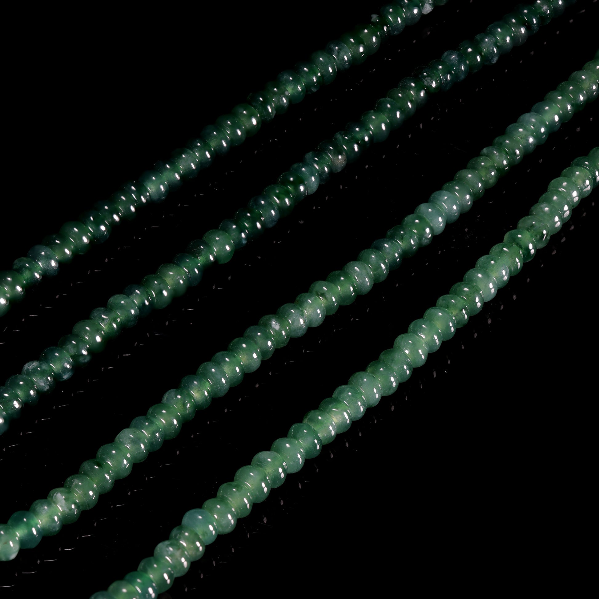 Natural Jade Rondelle Bead Long Necklace with Diamond Pavé Gold Clasp - Grade A Natural Jade Jewelry