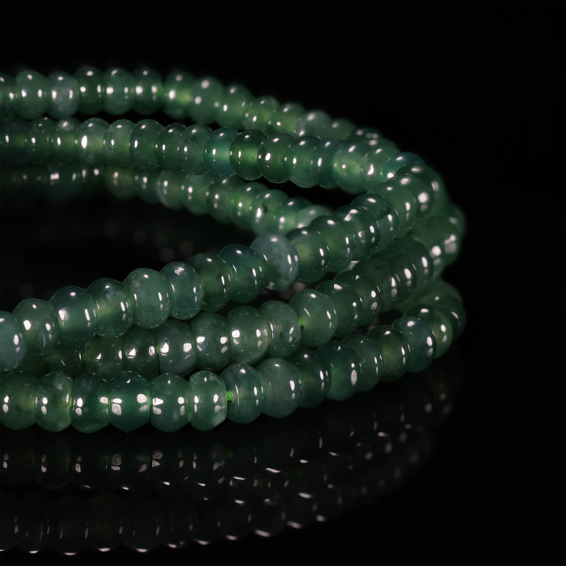 Natural Jade Rondelle Bead Long Necklace with Diamond Pavé Gold Clasp - Certified Grade A jade necklace from Jadelume