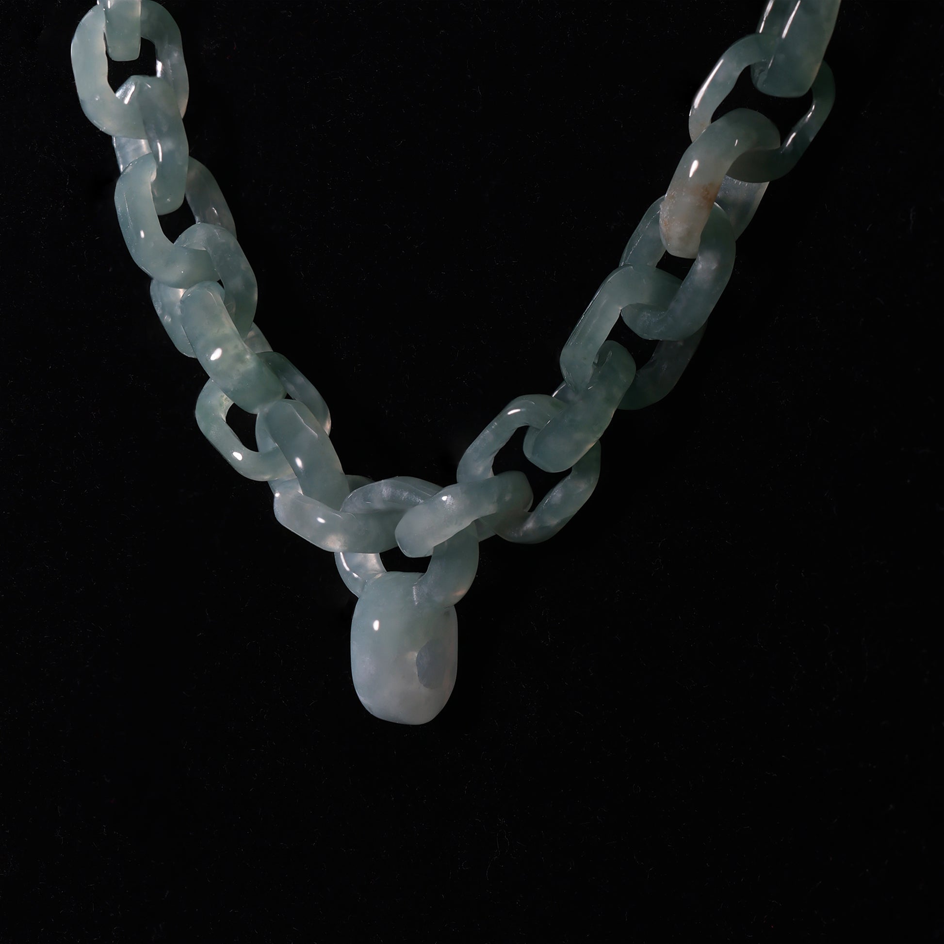 Hand-Carved Natural Jade Chain Link Necklace - Grade A Natural Jade Jewelry