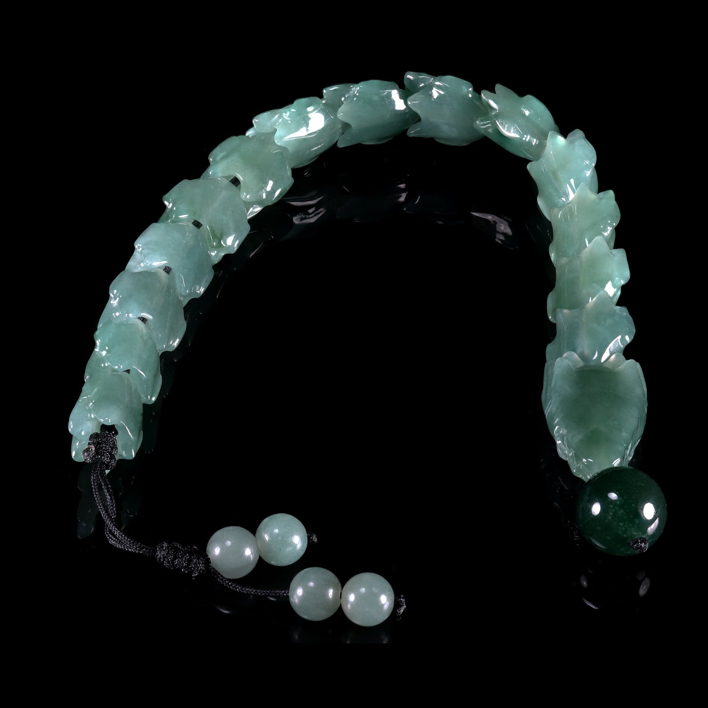 Natural Icy Jadeite Pixiu Dragon Bracelet | Multi-Segment Carved Beasts | Dark Green Jade Bead Clasp | Adjustable - Grade A Natural Jade Jewelry