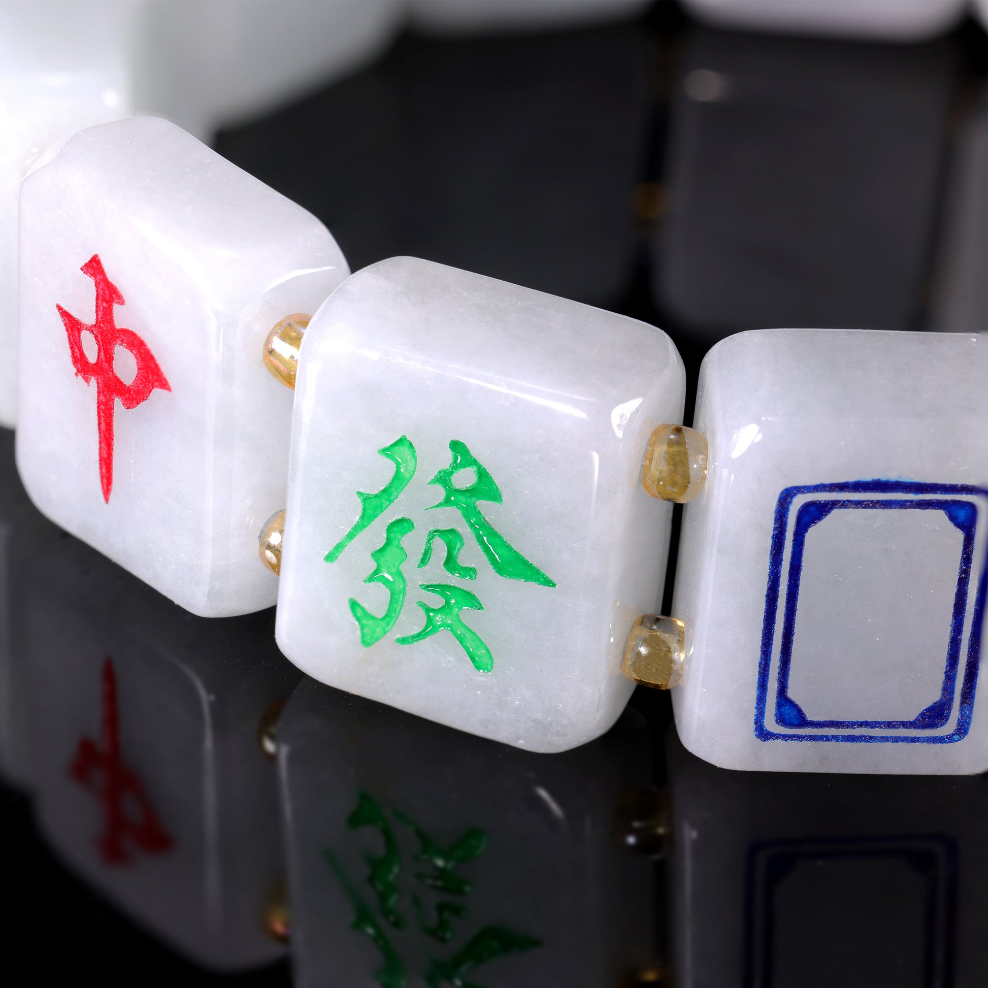 Natural White Jade Mahjong Tile Bracelet - Grade A Natural Jade Jewelry