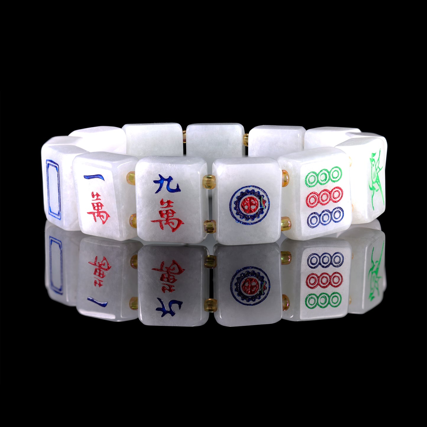Natural White Jade Mahjong Tile Bracelet - Certified Grade A jade bracelet from Jadelume