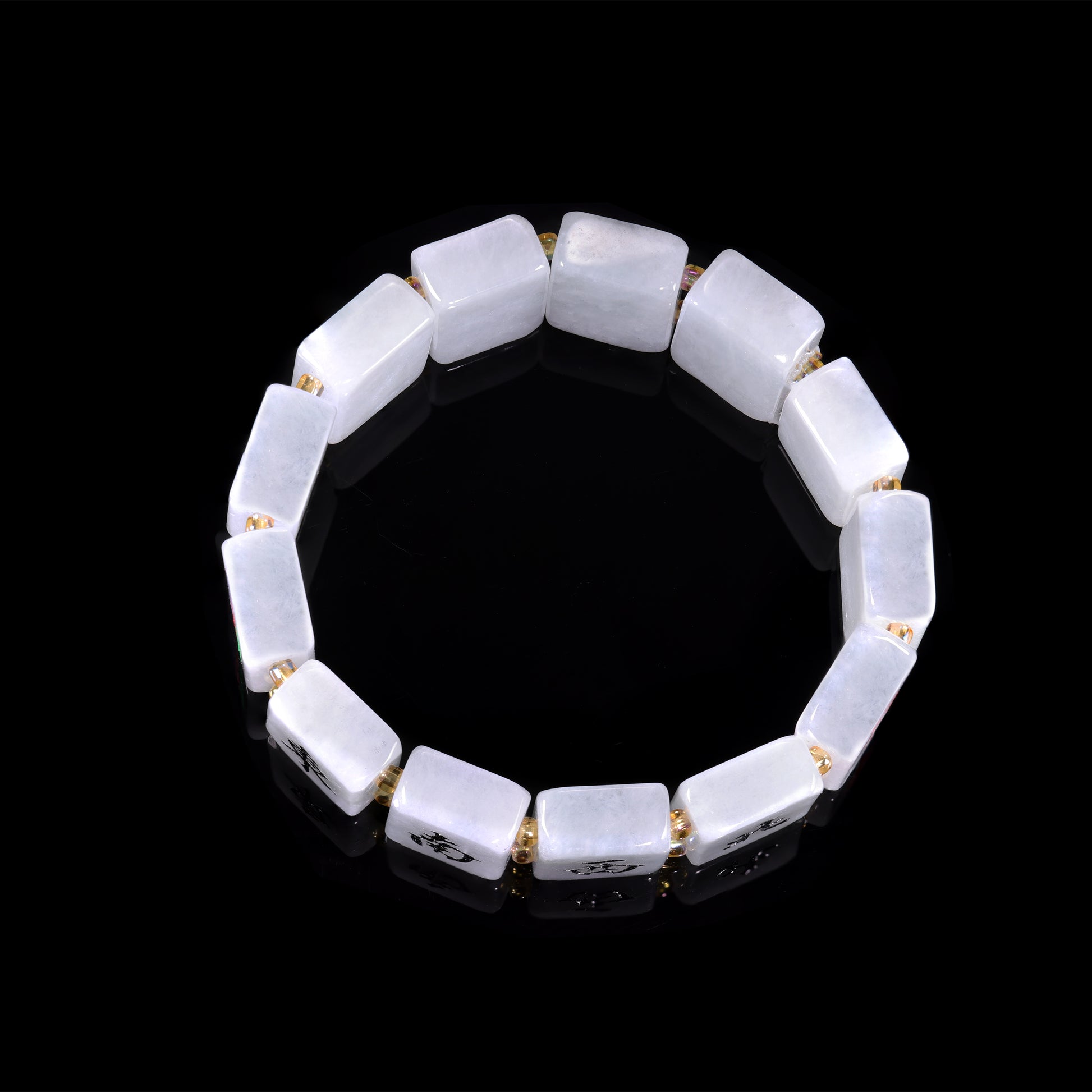 Natural White Jade Mahjong Tile Bracelet - Grade A Natural Jade Jewelry