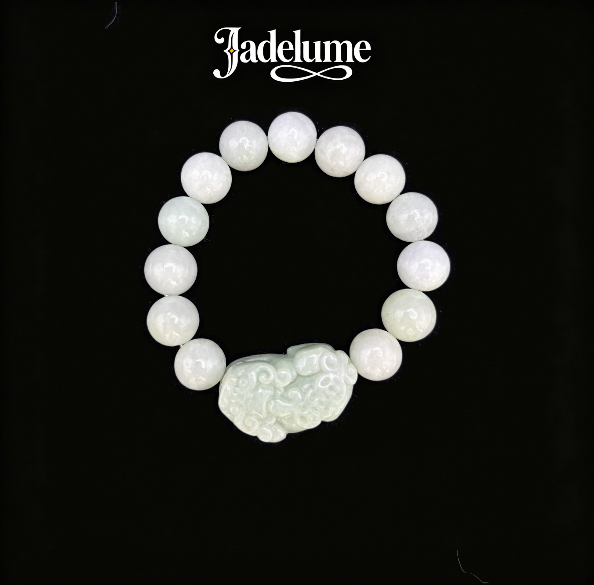 Bracelet3 White Jade Beaded Bracelet with Pixiu Charm