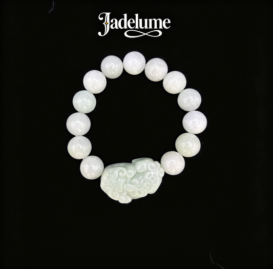 Bracelet3 White Jade Beaded Bracelet with Pixiu Charm