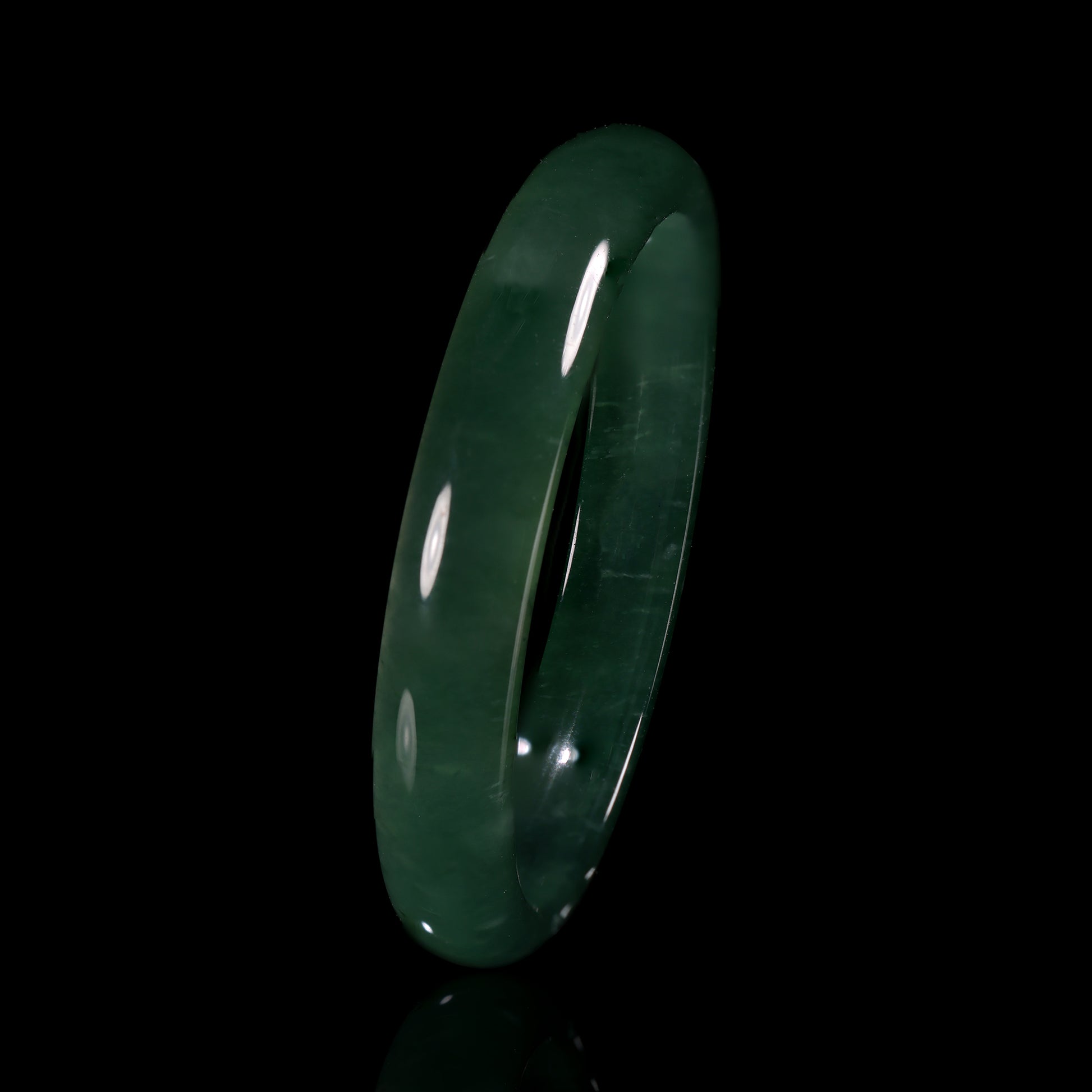 Deep Green Jade Smooth Slim Band Ring - Certified Grade A jade ring from Jadelume