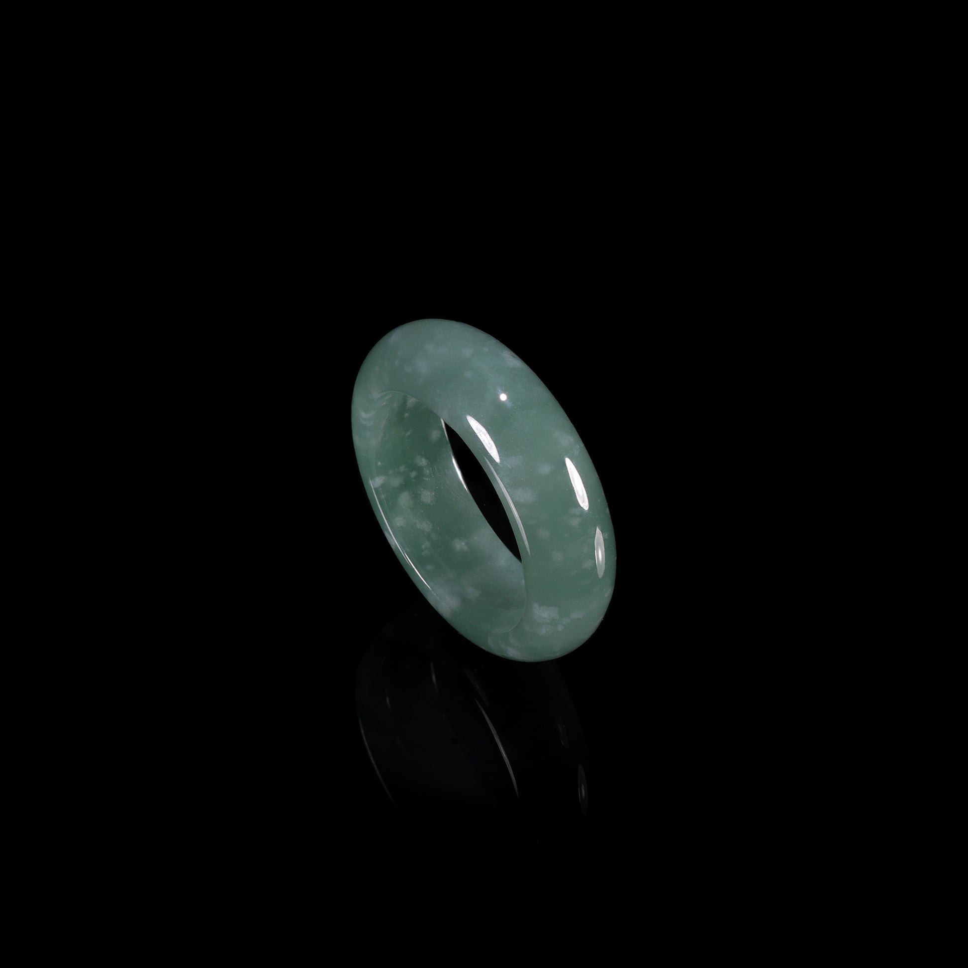Ice Glutinous Jade Dome Wide Band Ring - Grade A Natural Jade Jewelry