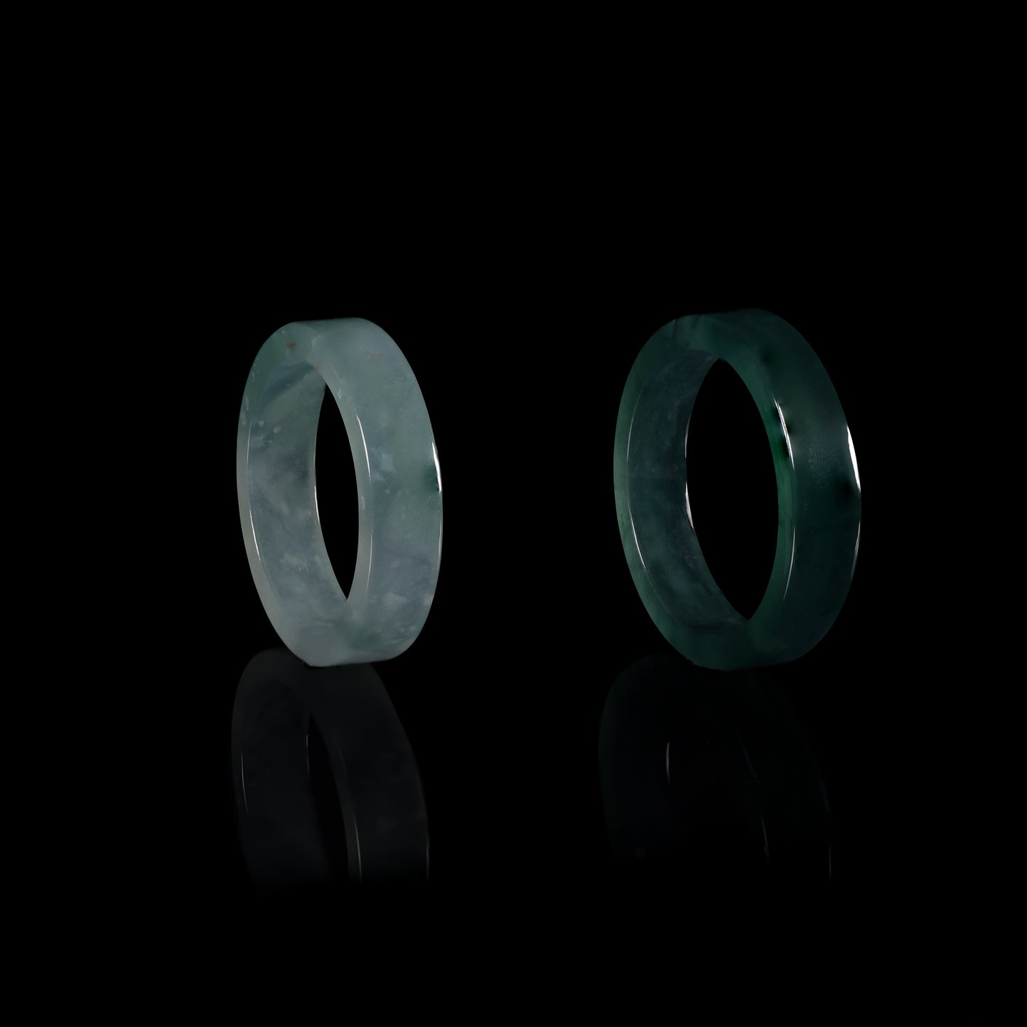 Blue-Water Jade Smooth Band Ring Set — Wide & Slim - Grade A Natural Jade Jewelry