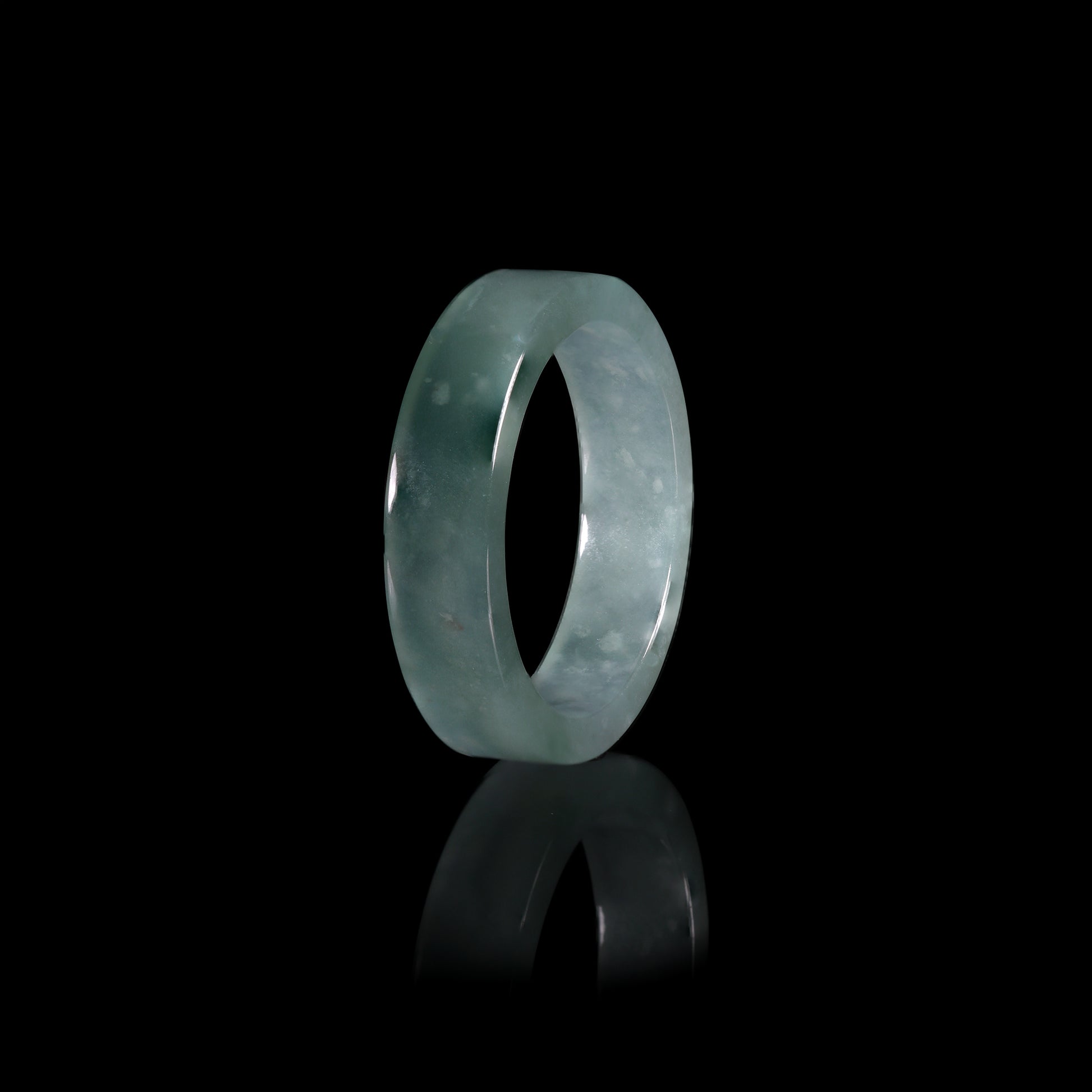 Blue-Water Jade Smooth Band Ring Set — Wide & Slim - Grade A Natural Jade Jewelry