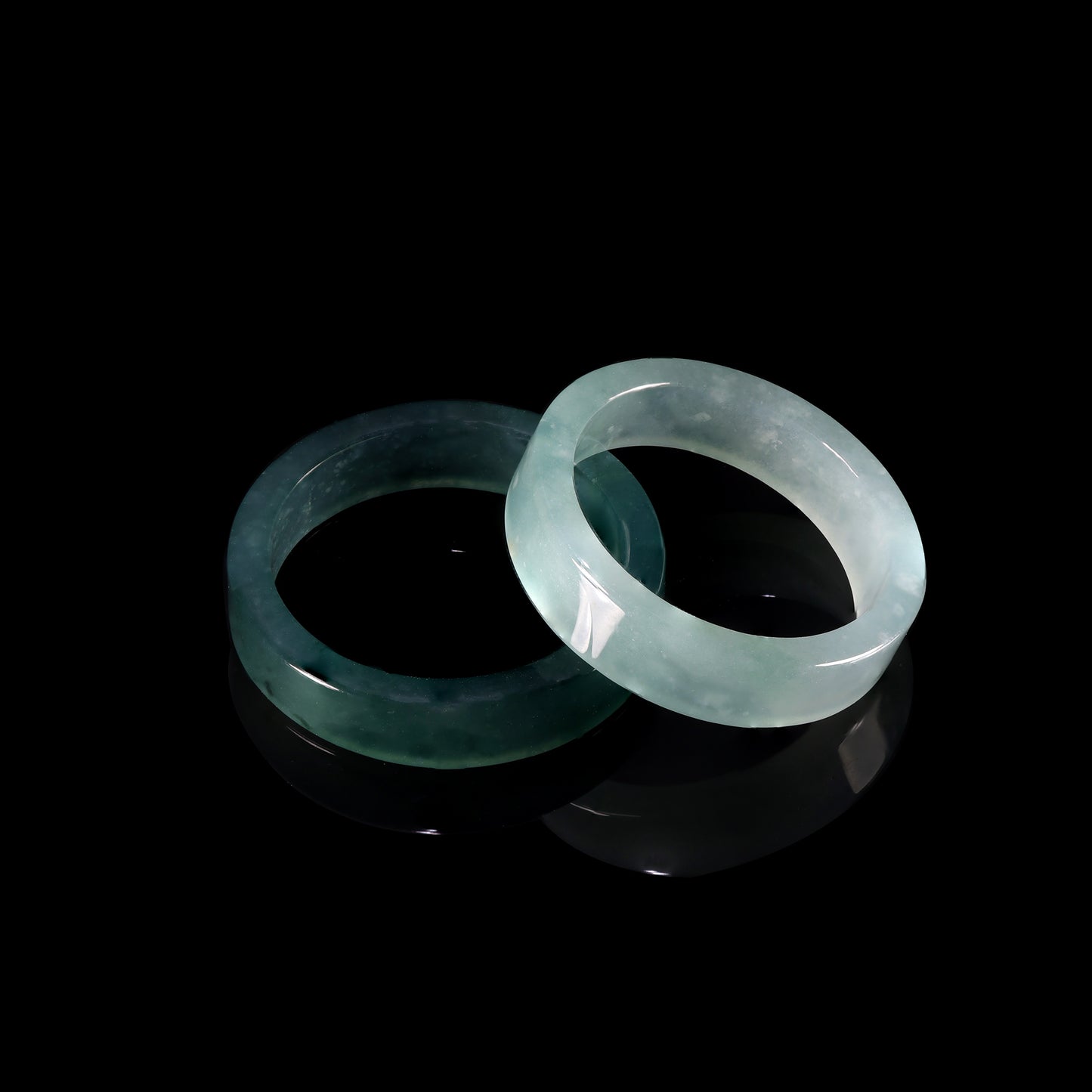 Blue-Water Jade Smooth Band Ring Set — Wide & Slim - Grade A Natural Jade Jewelry