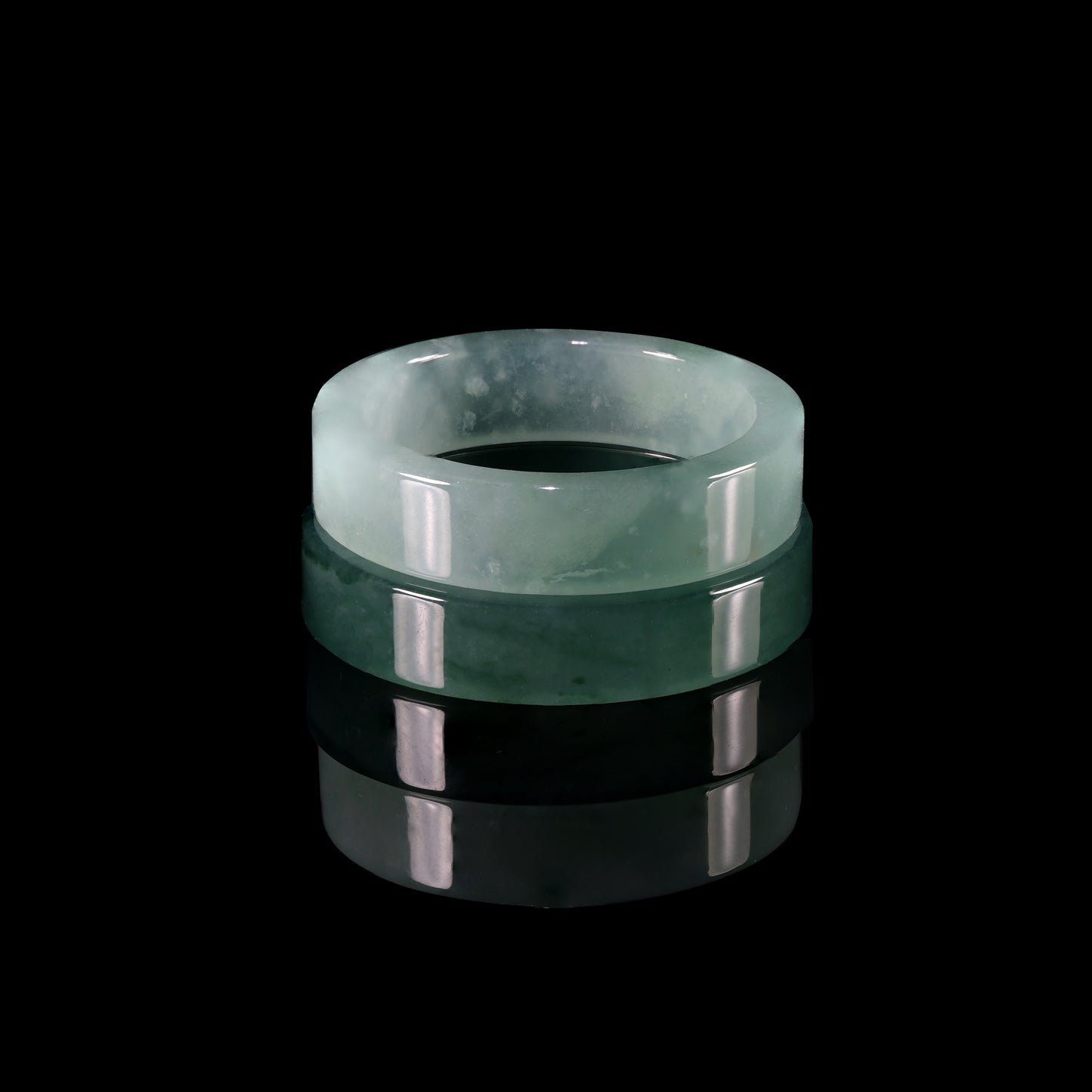 Blue-Water Jade Smooth Band Ring Set — Wide & Slim - Grade A Natural Jade Jewelry