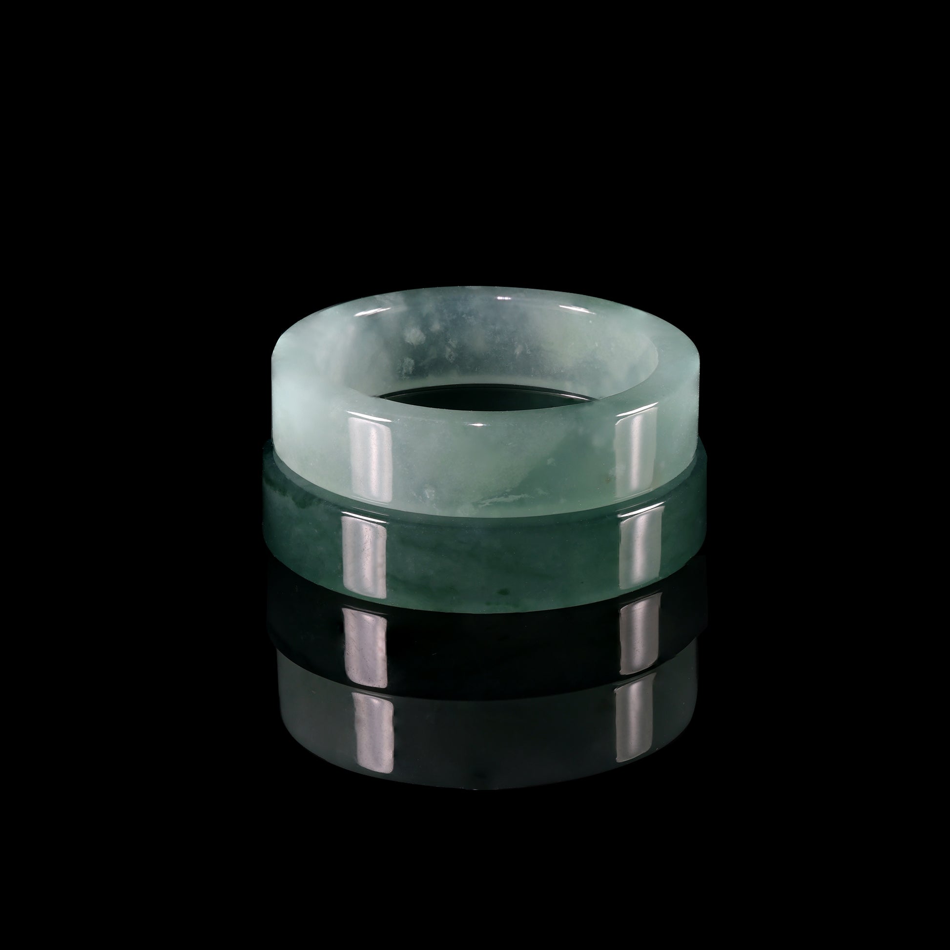 Blue-Water Jade Smooth Band Ring Set — Wide & Slim - Grade A Natural Jade Jewelry