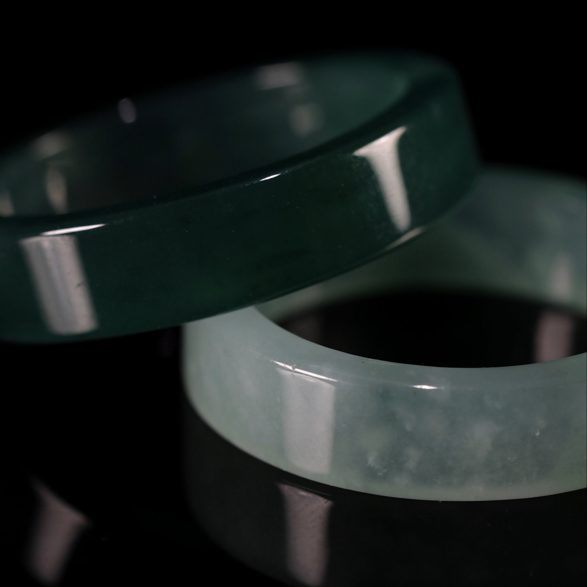 Blue-Water Jade Smooth Band Ring Set — Wide & Slim - Grade A Natural Jade Jewelry