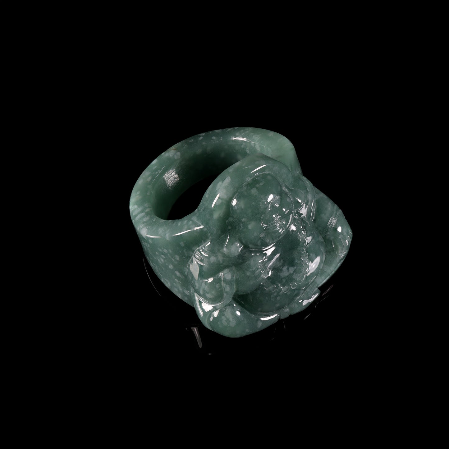 Dark Jade Skull Carved Statement Ring - Certified Grade A jade ring from Jadelume