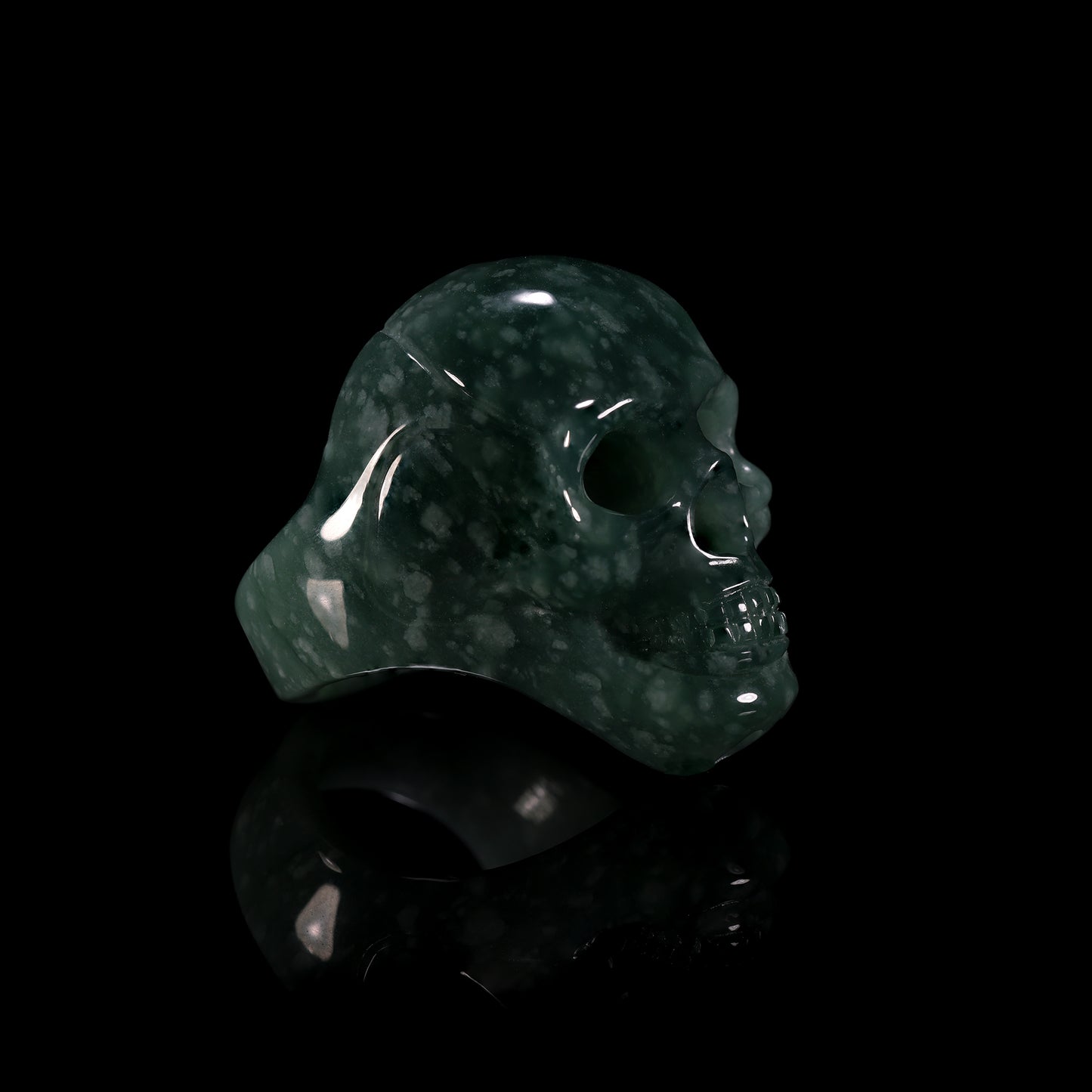 Dark Jade Skull Carved Statement Ring - Grade A Natural Jade Jewelry