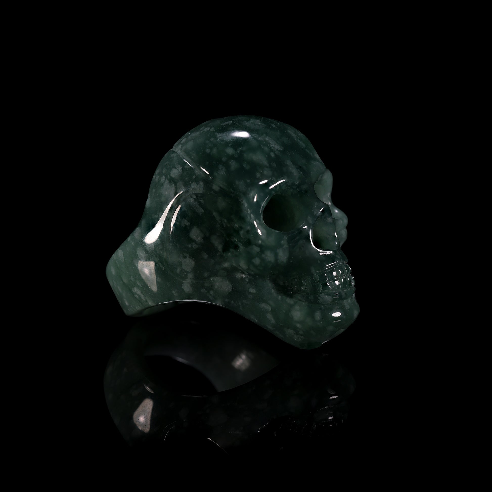 Dark Jade Skull Carved Statement Ring - Grade A Natural Jade Jewelry