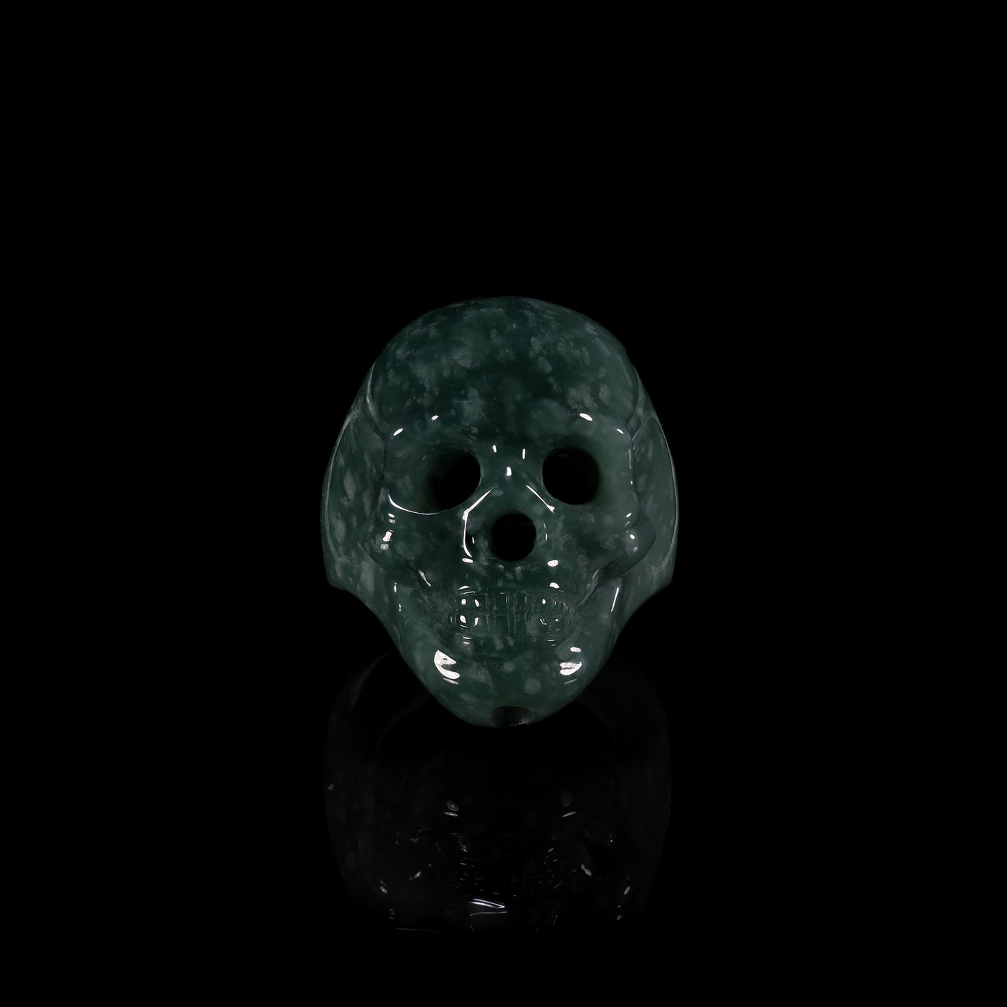 Dark Jade Skull Carved Statement Ring - Grade A Natural Jade Jewelry