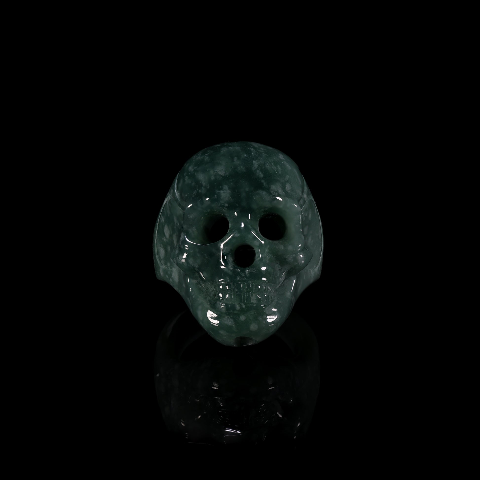 Dark Jade Skull Carved Statement Ring - Grade A Natural Jade Jewelry