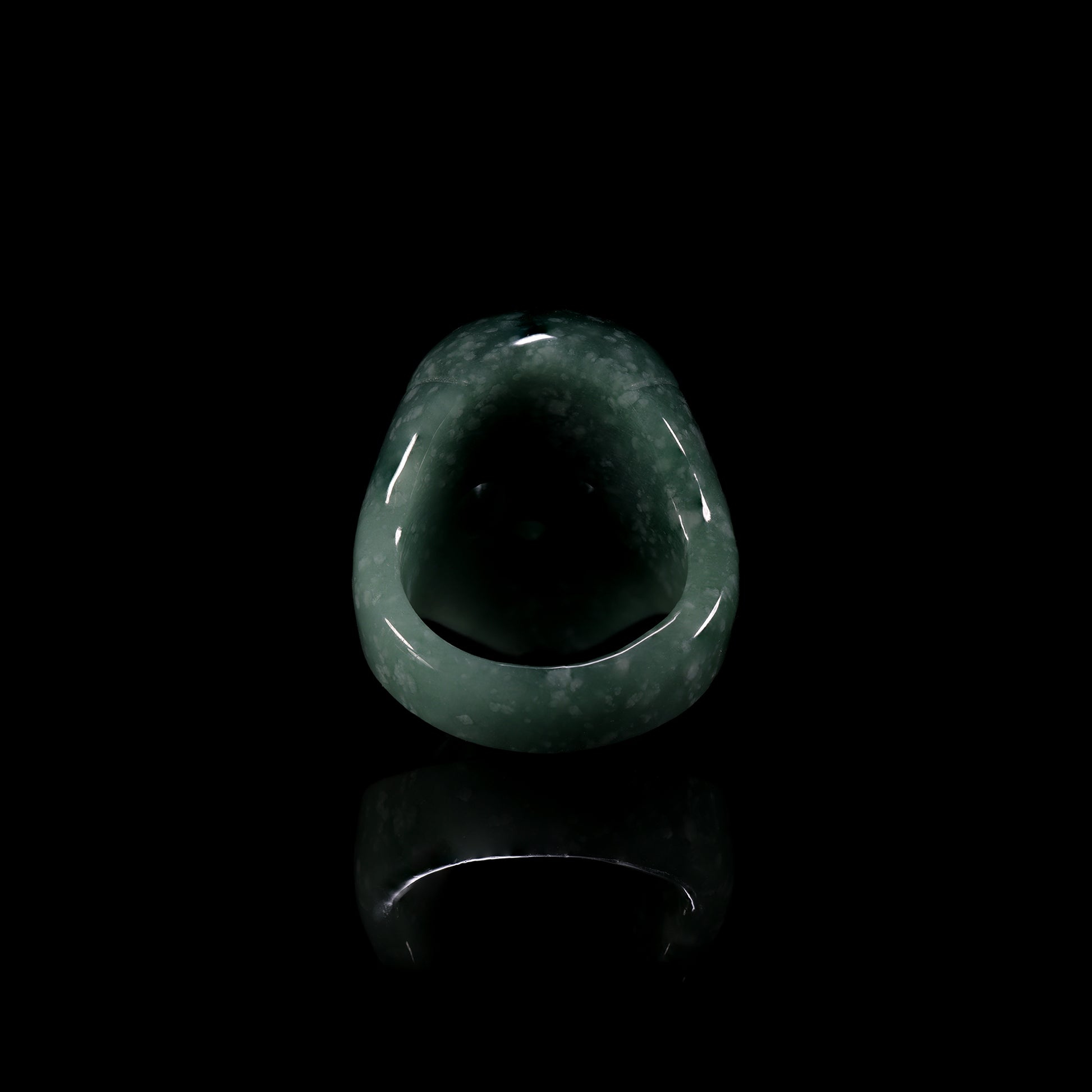 Dark Jade Skull Carved Statement Ring - Grade A Natural Jade Jewelry